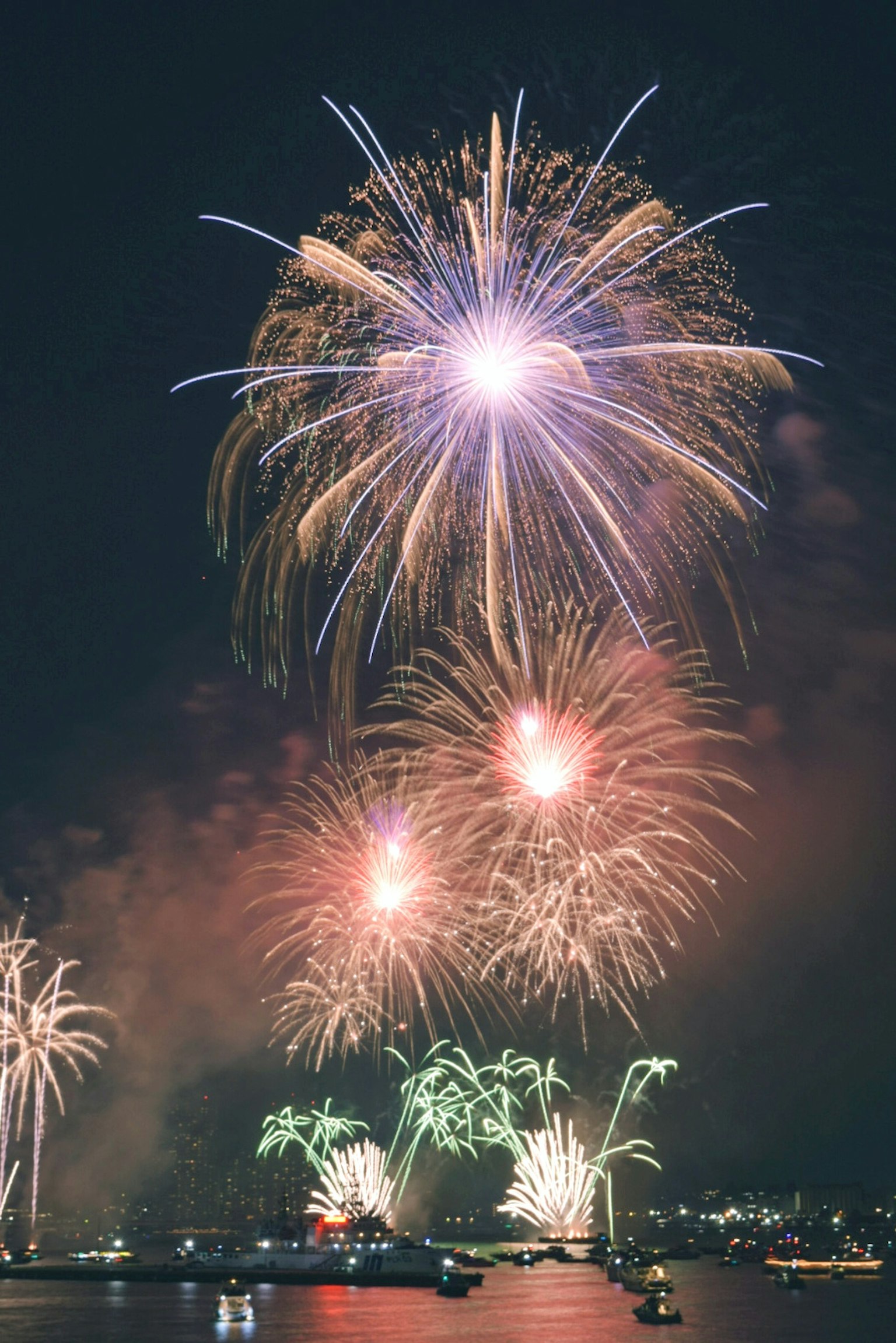 五彩缤纷的烟花在夜空中绽放，照亮夜空
