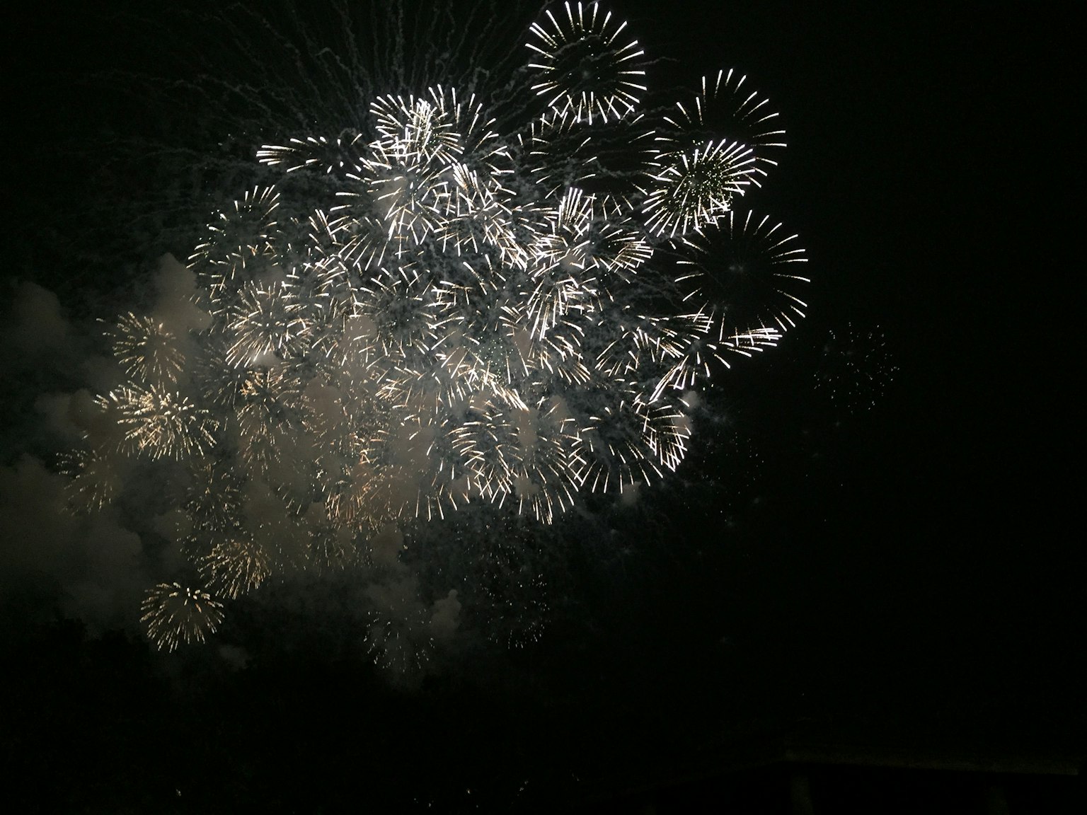 Ledakan kembang api putih di langit malam