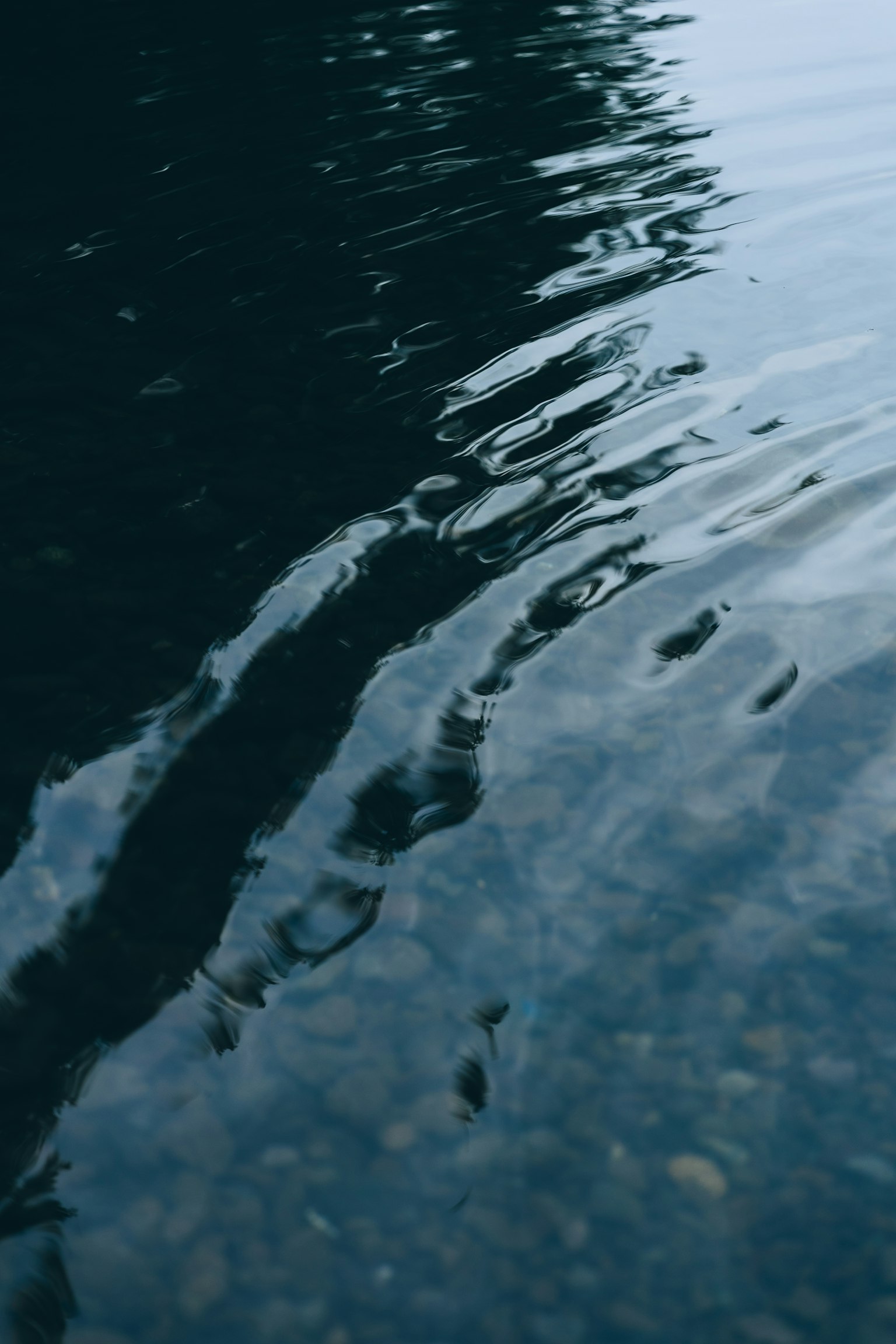 Foto von dunklem Wasser mit Wellen und Steinreflexionen