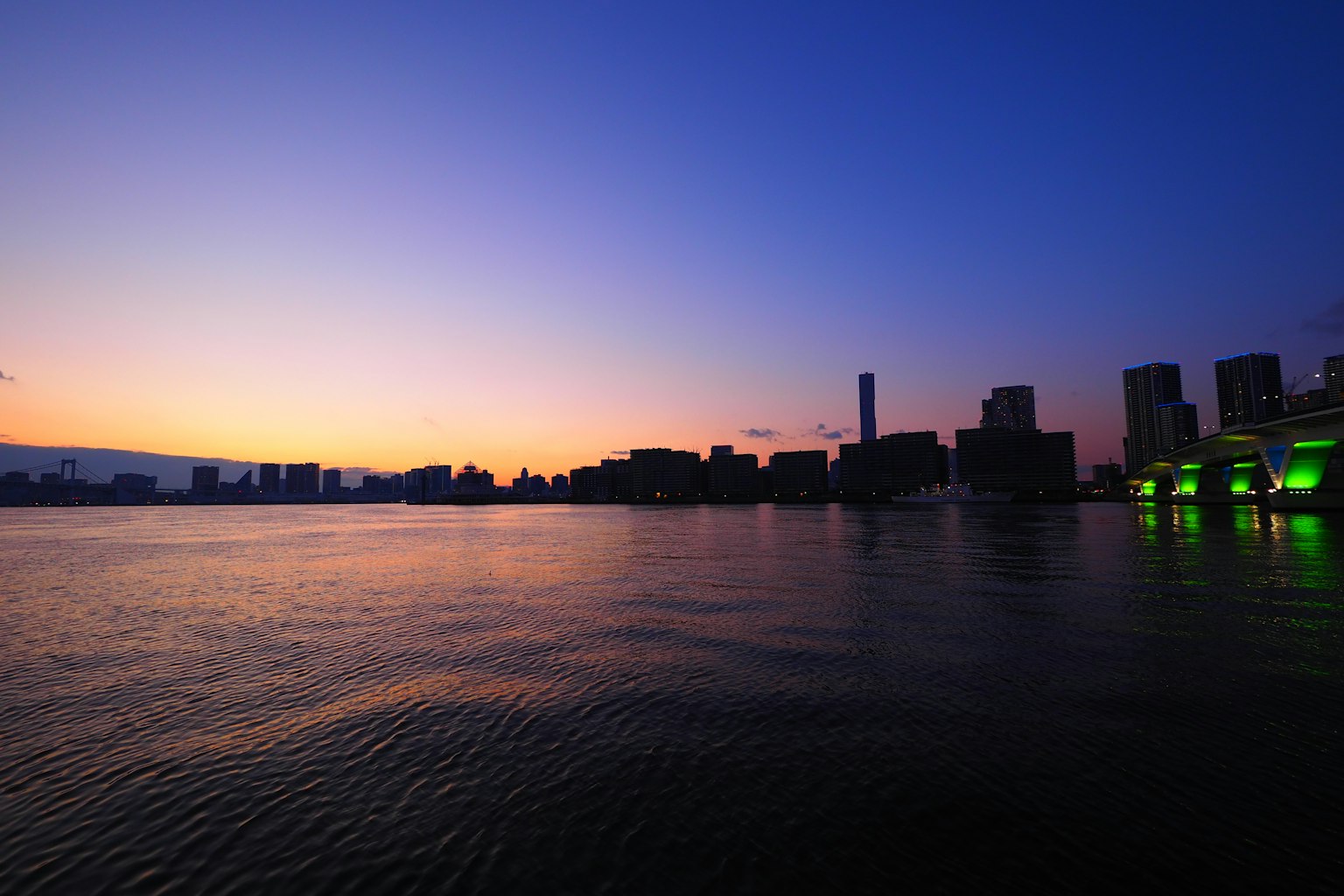 黄昏城市景观与宁静水面