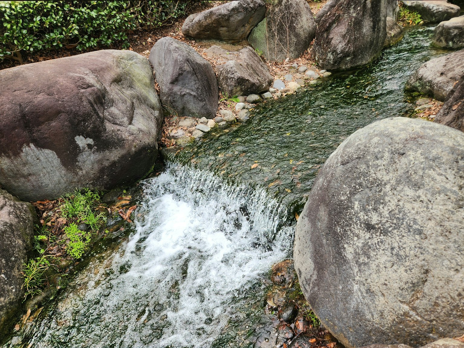 Paysage naturel avec un ruisseau et de grandes pierres
