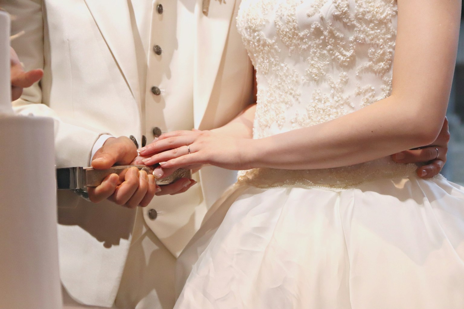 Wedding ceremony with ring exchange and bridal gown