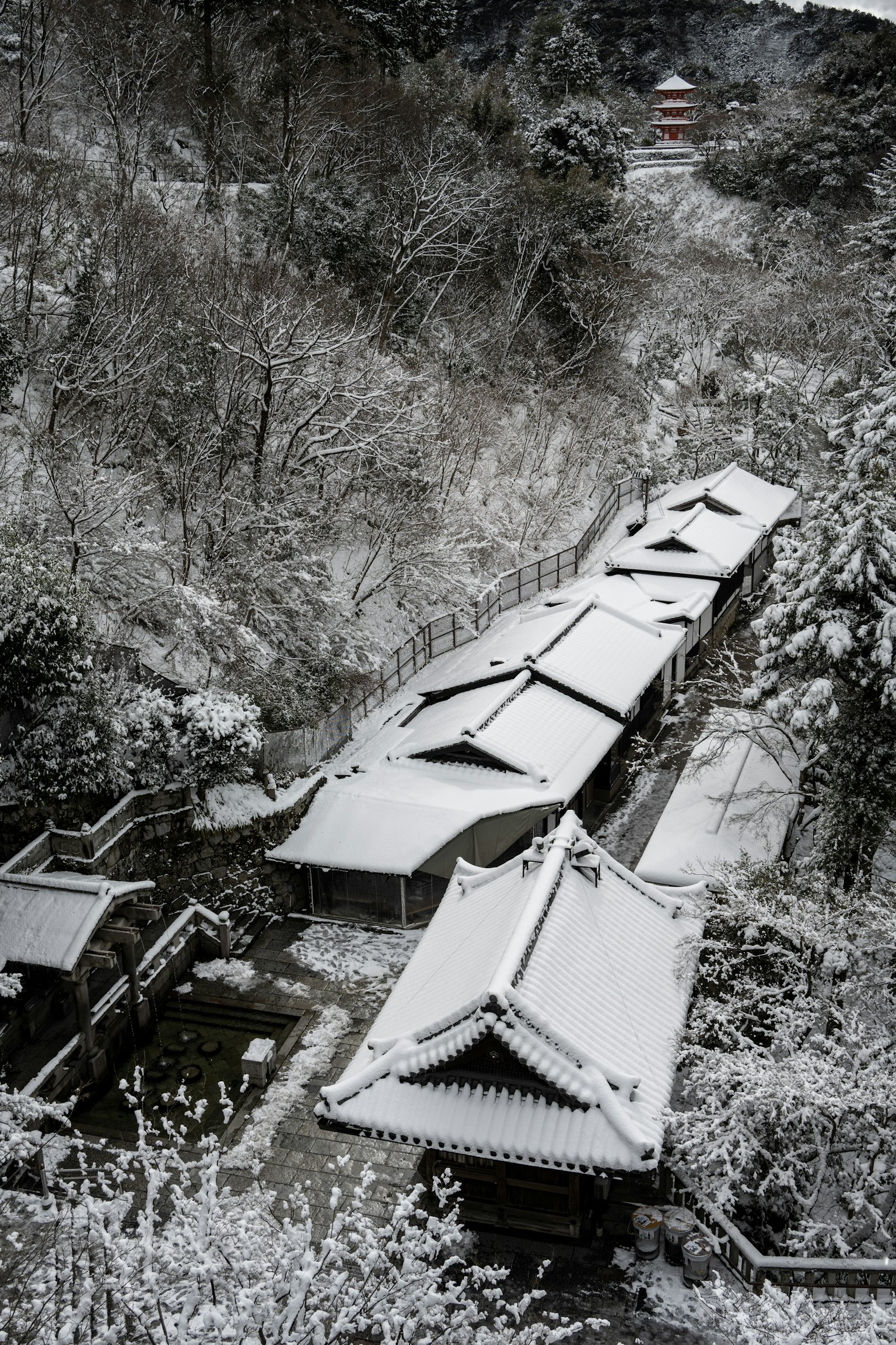 被雪覆盖的传统建筑的风景