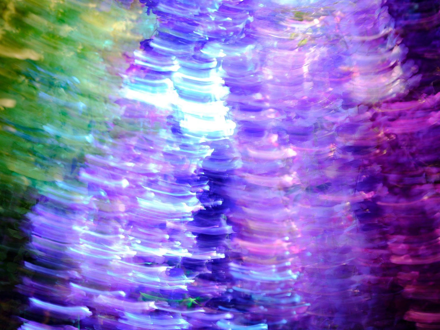 Imagen abstracta con tonos de luz morada y verde que se entrelazan
