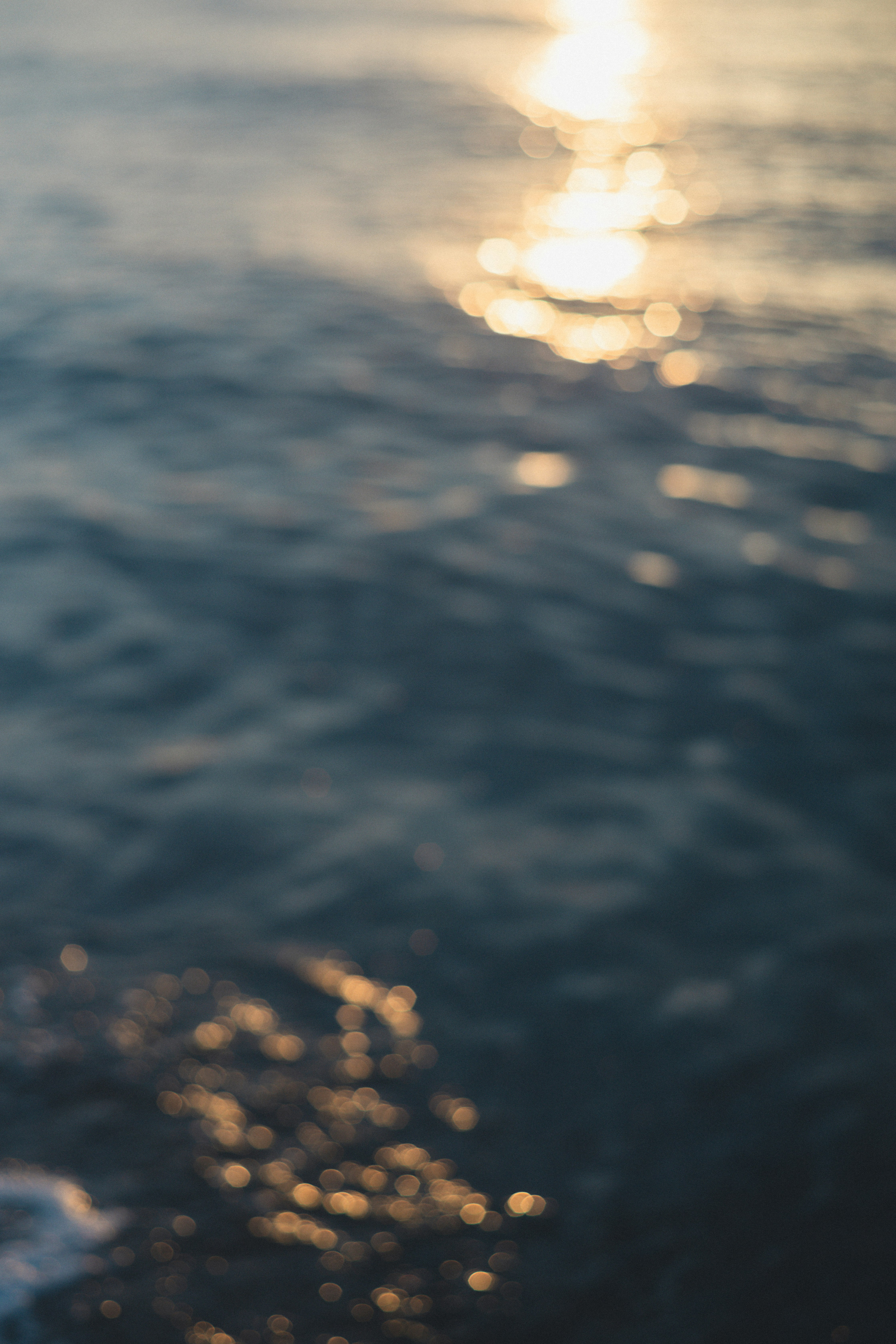夕阳光在起伏水面上闪耀