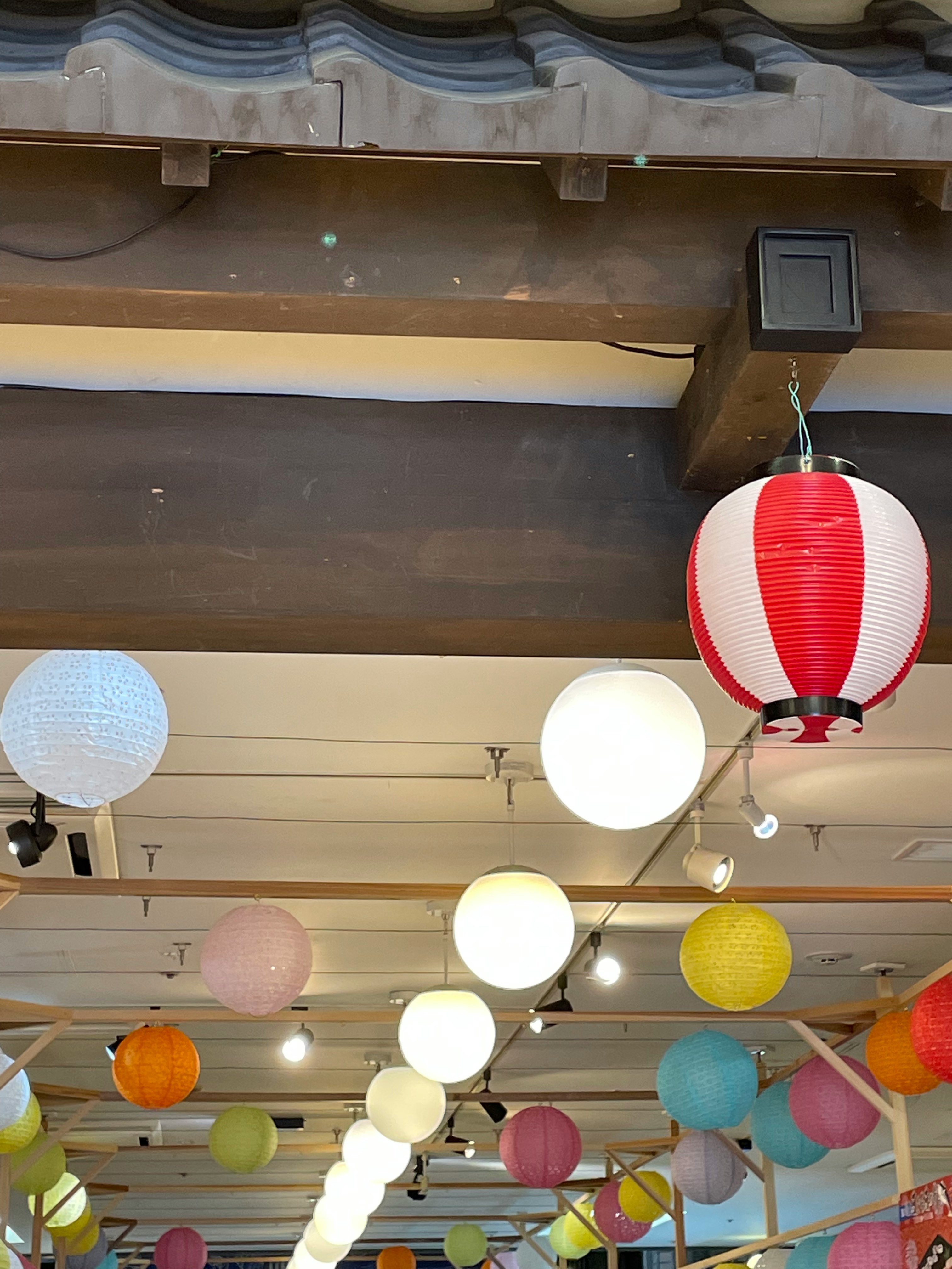 colorful hanging lanterns and ceiling lamps