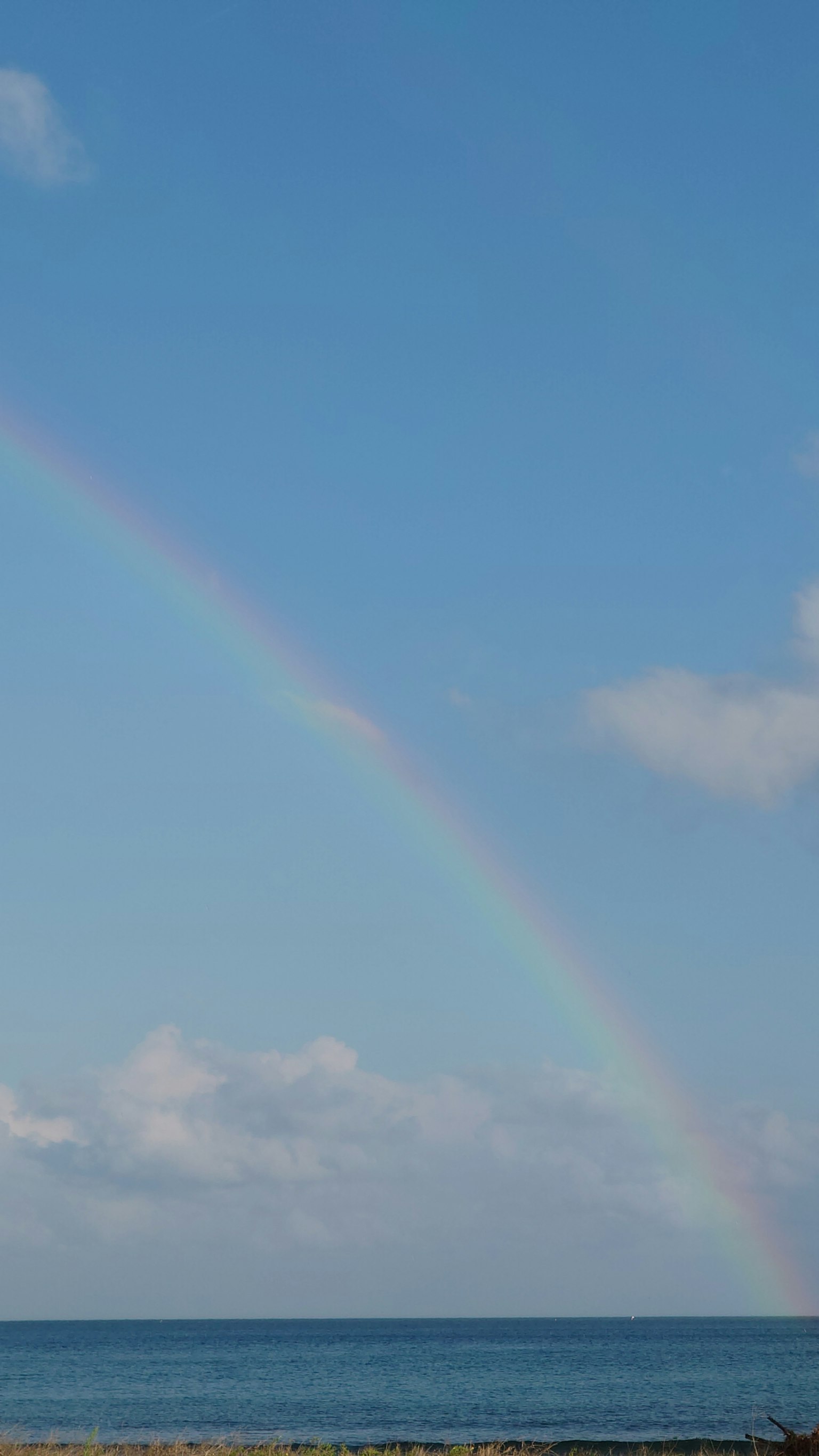 Arc-en-ciel au-dessus de l'océan sous un ciel bleu