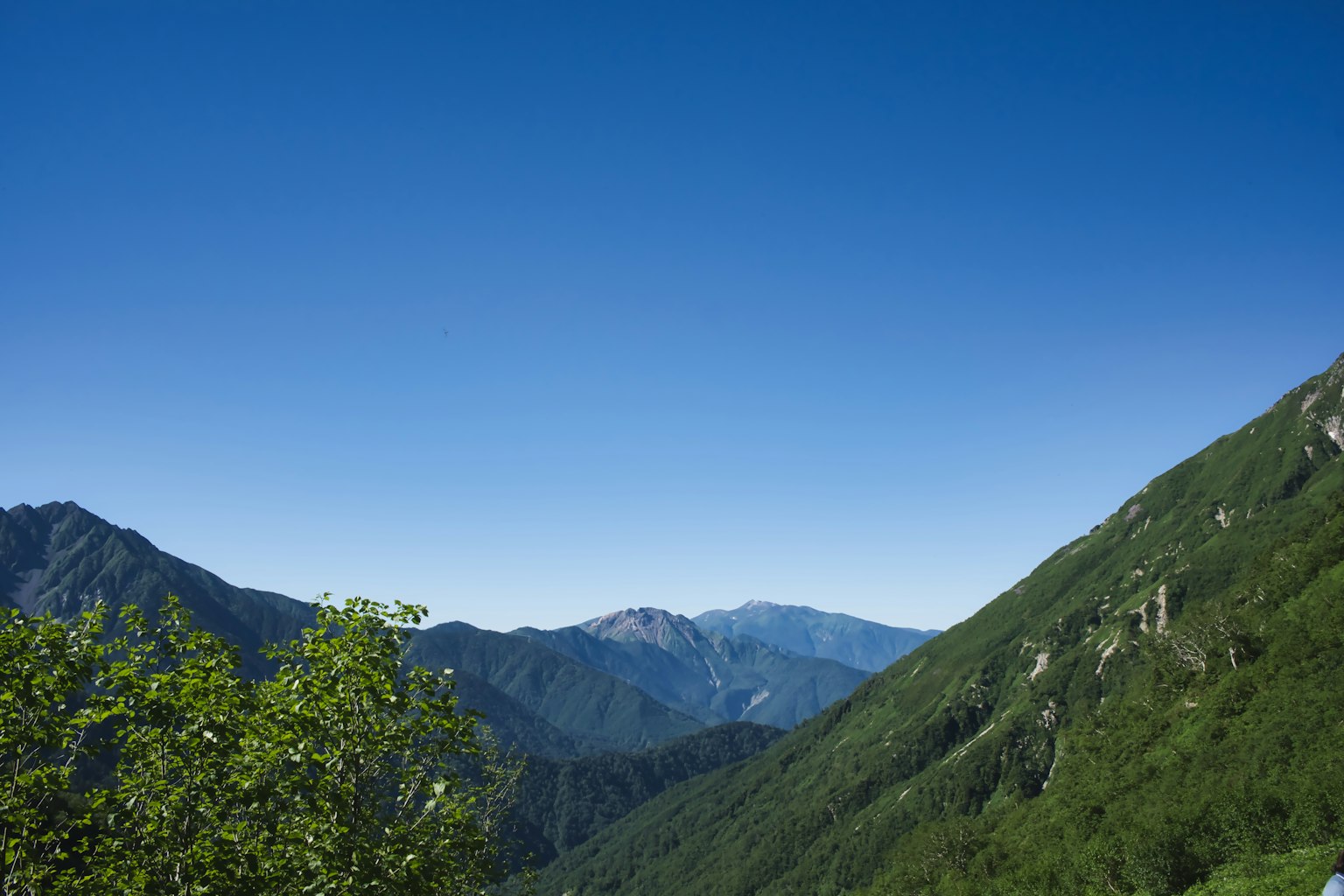 蓝天和郁郁葱葱的山脉的风景