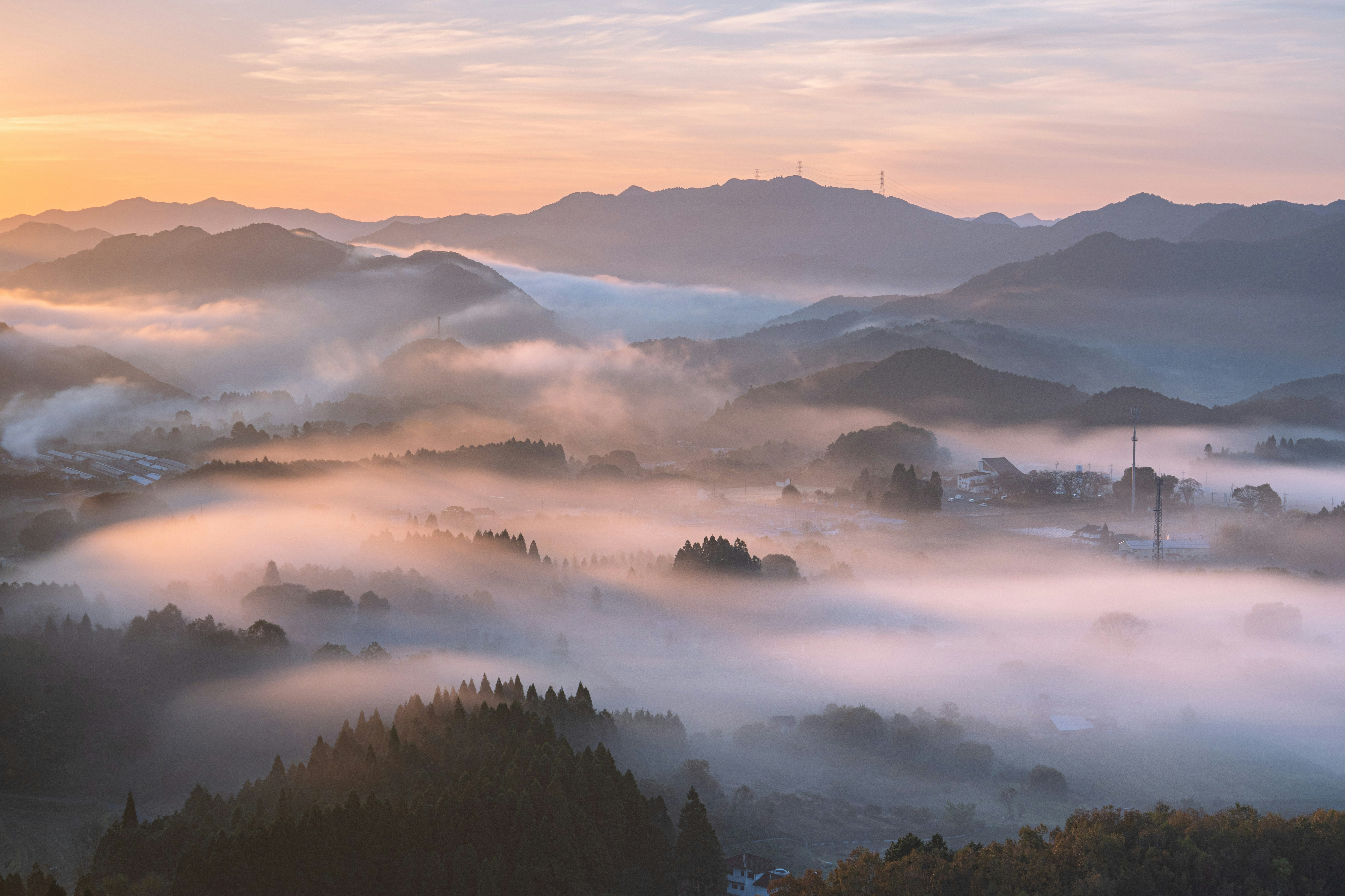 fantastical morning sea of clouds over mountain ranges