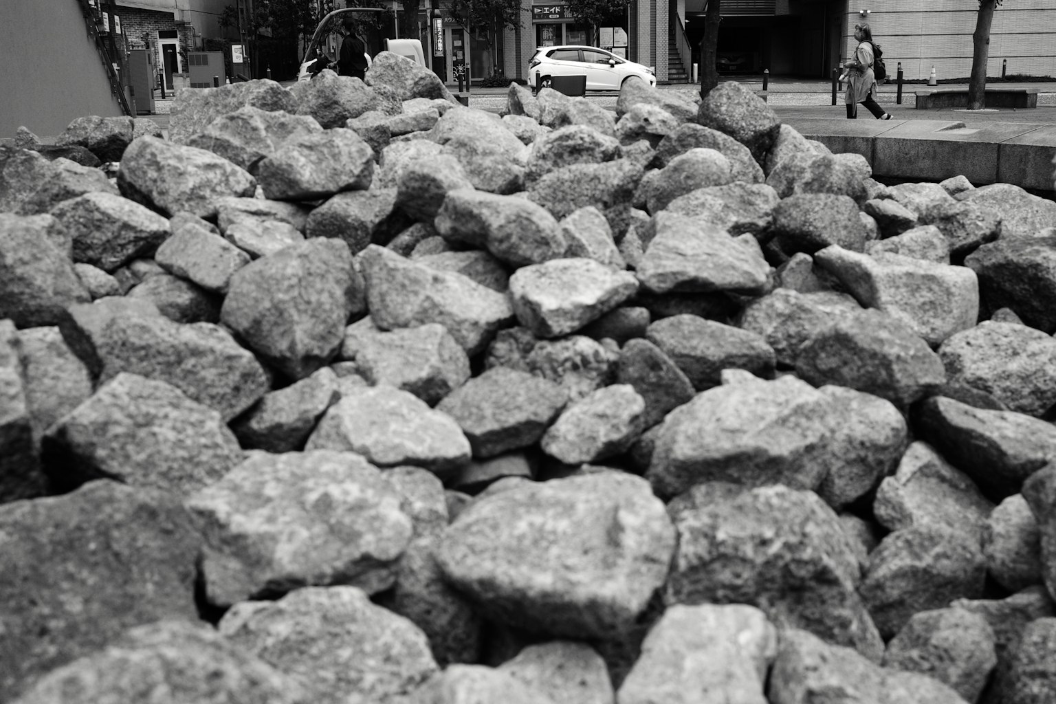 กองหินในภาพขาวดำ