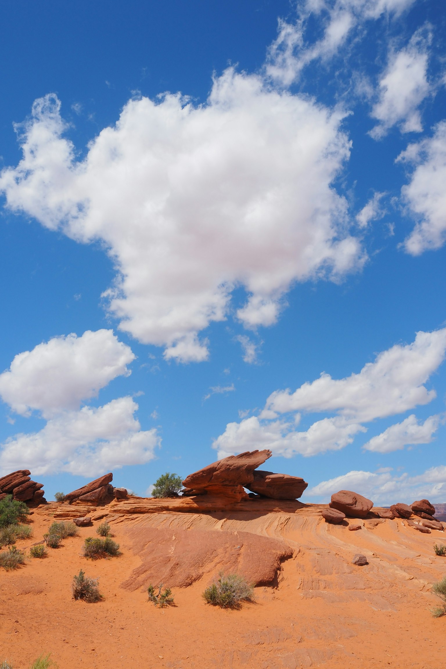Paysage désertique rouge avec des formations rocheuses uniques sous un ciel bleu