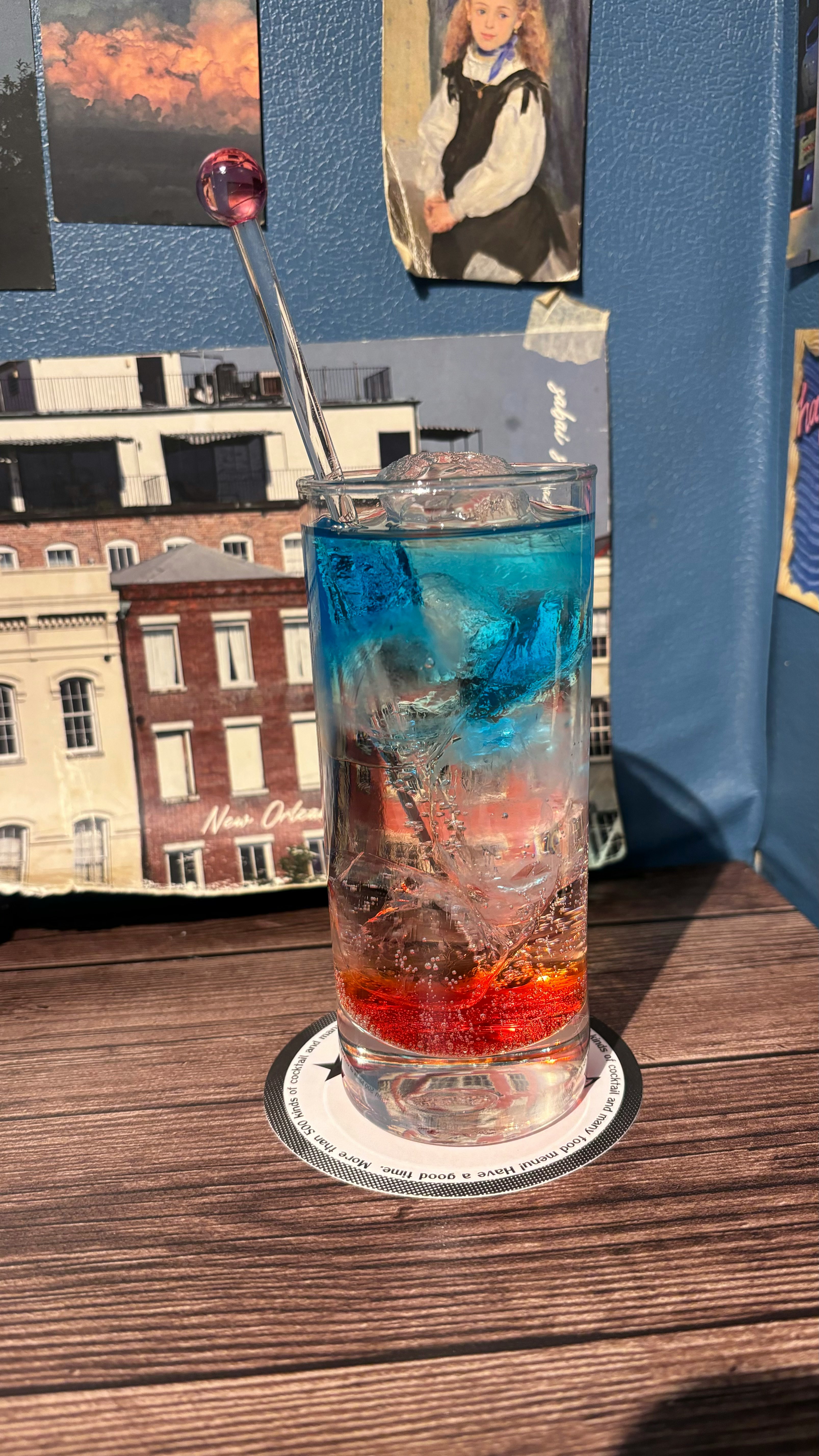 colorful cocktail glass on a wooden table