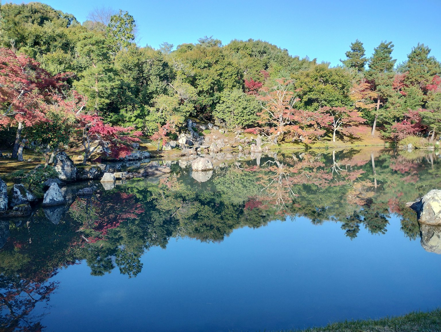 Serene pond reflecting autumn foliage in a beautiful landscape
