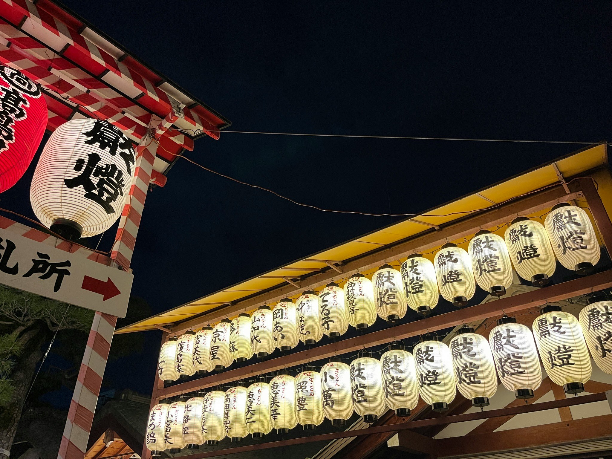 rangée de stands nocturnes avec lanternes