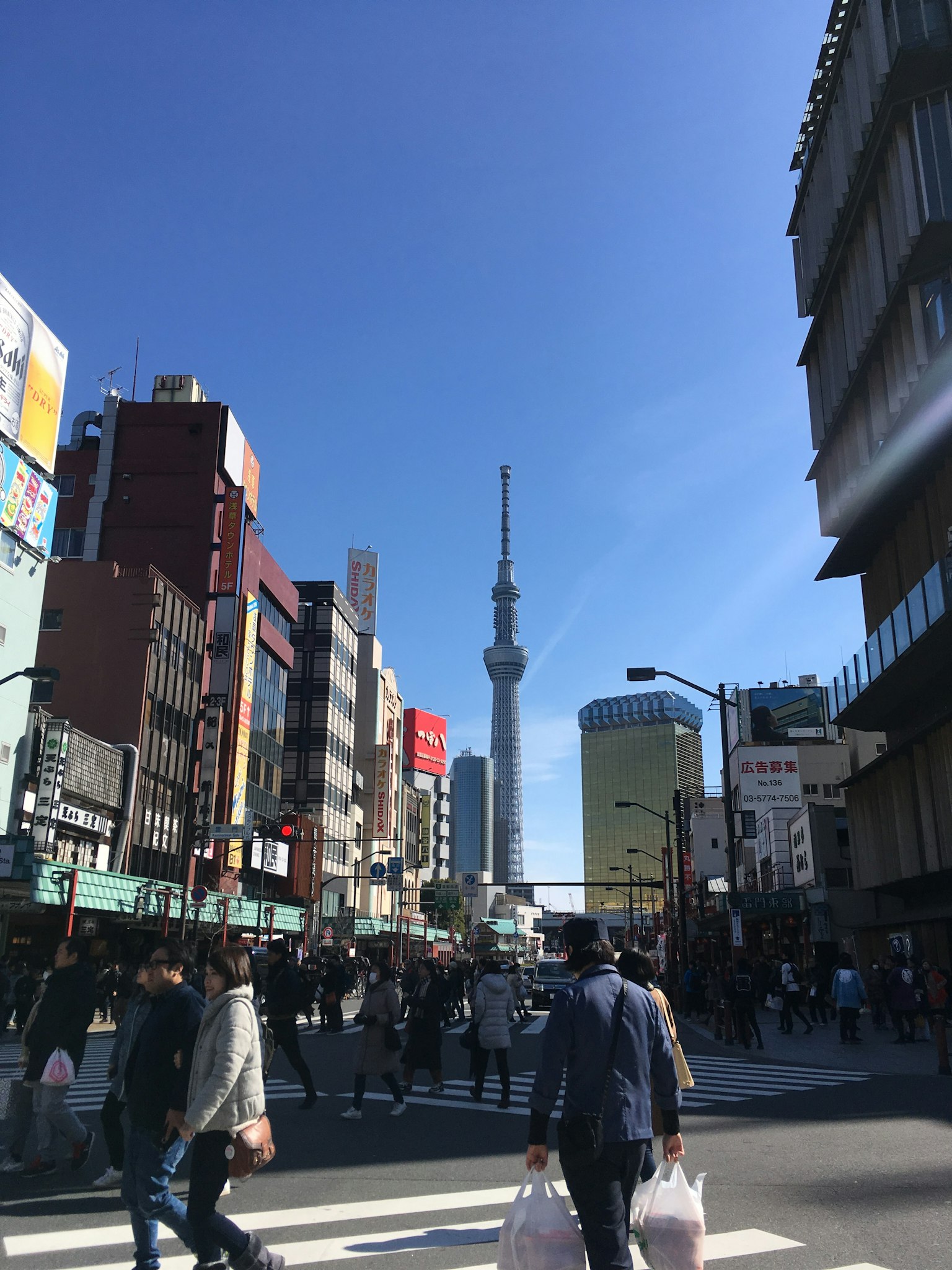 Bustling cityscape with Tokyo Skytree in the background