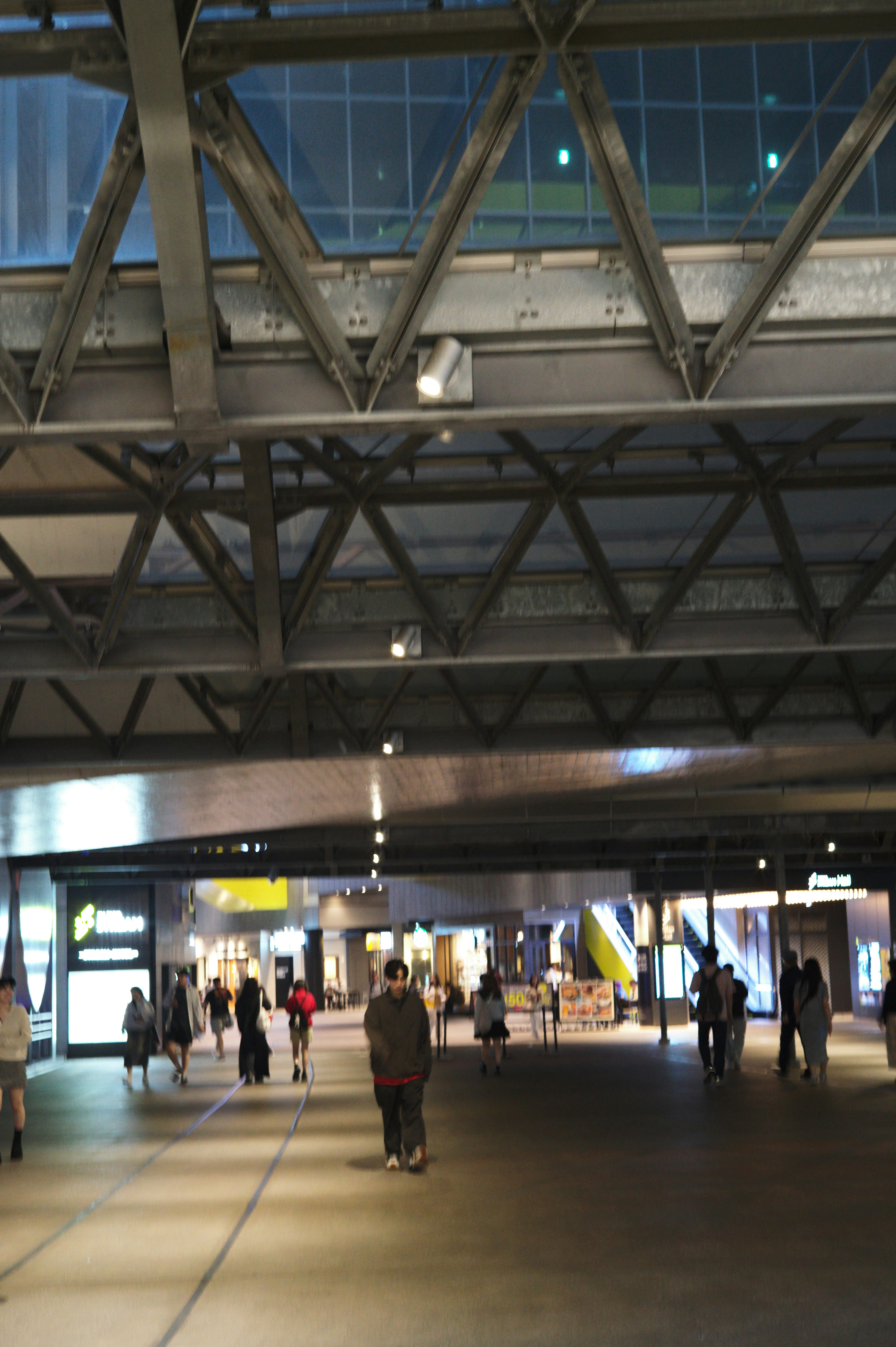 des personnes marchant dans un grand hall de gare sous un toit