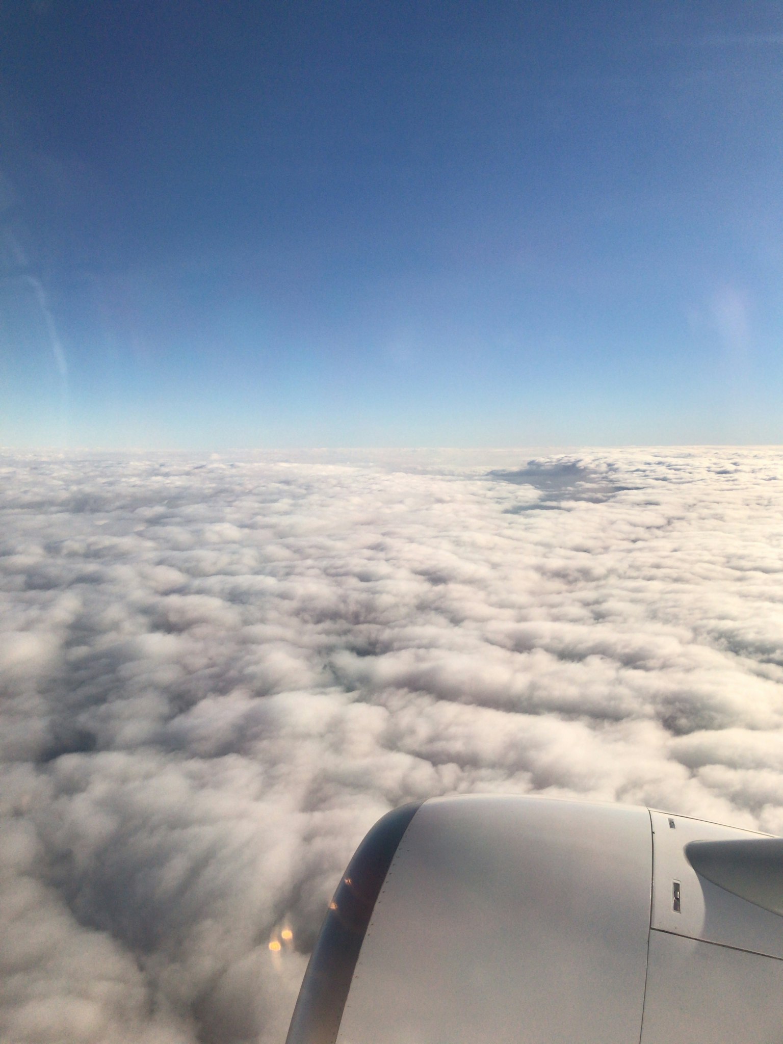 飛機引擎和蓬鬆雲層的空中視圖