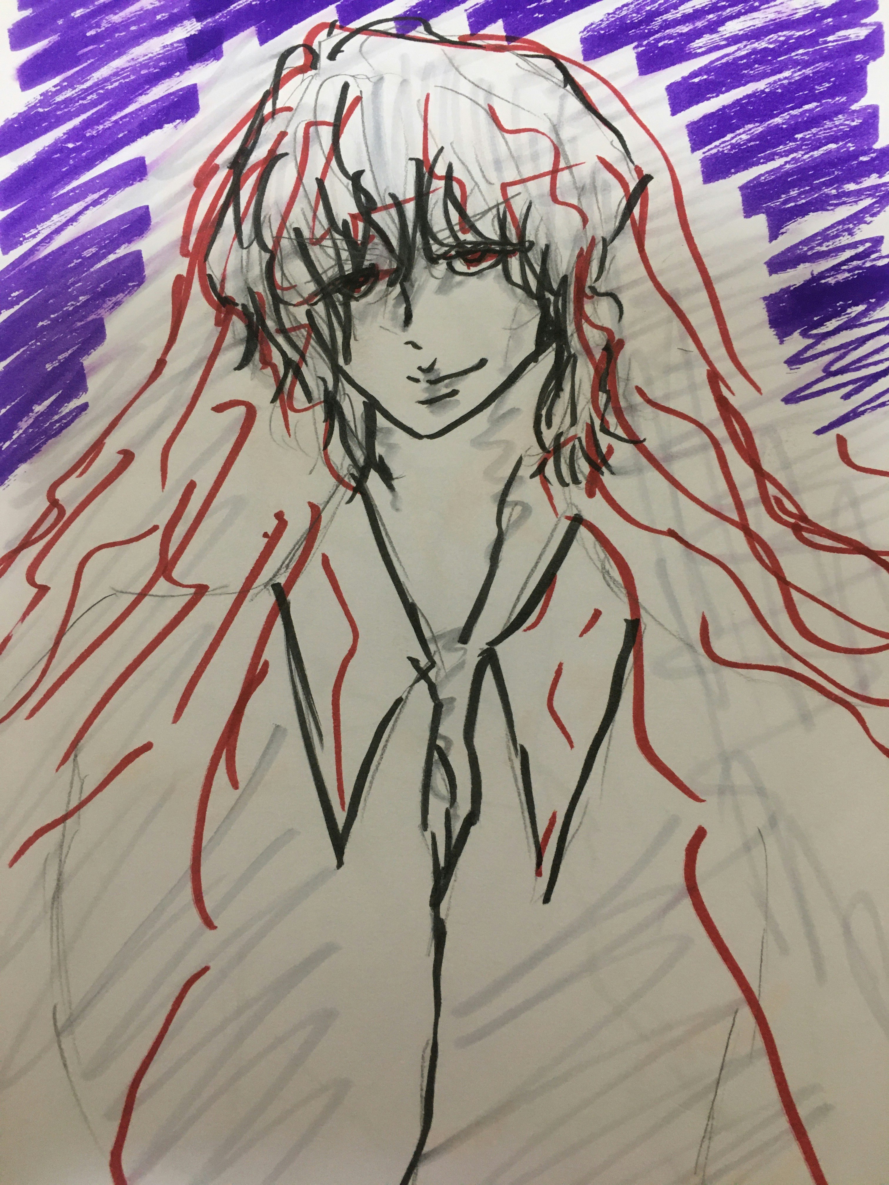 赤い線で描かれたアニメ風の女の子のイラスト
