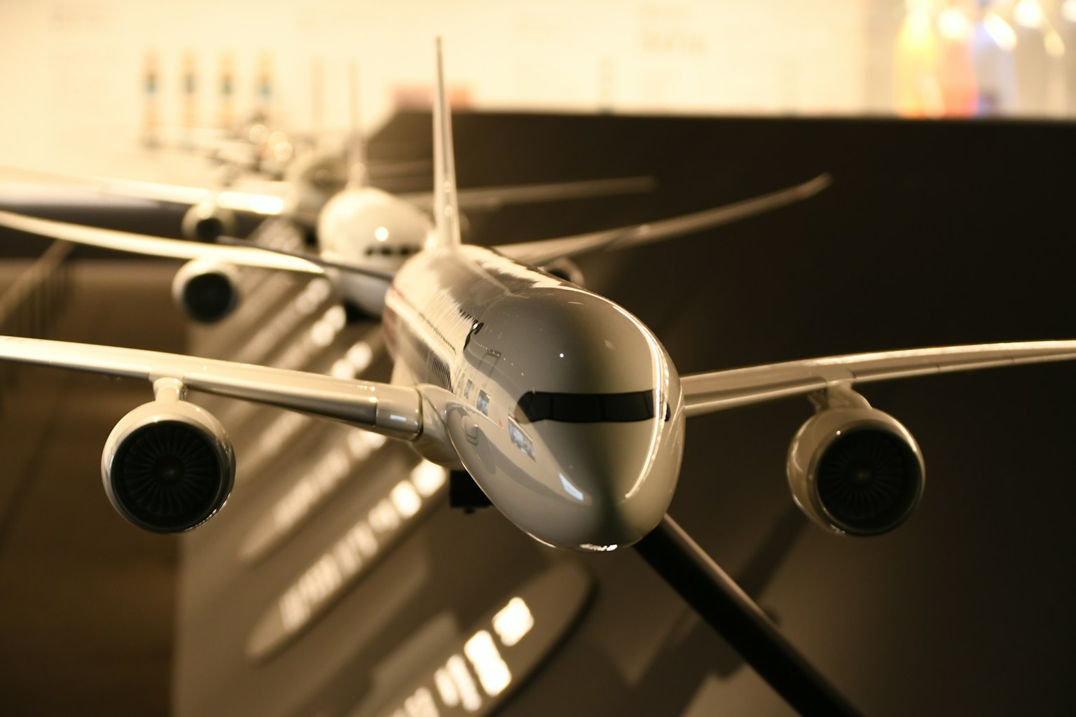 A detailed model of an aircraft facing forward