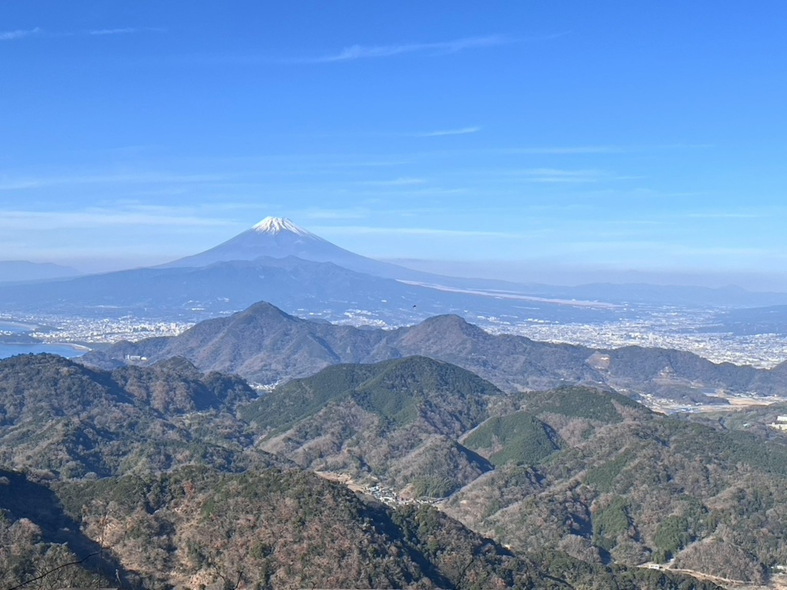 Scenic view of Mount Fuji surrounded by mountains