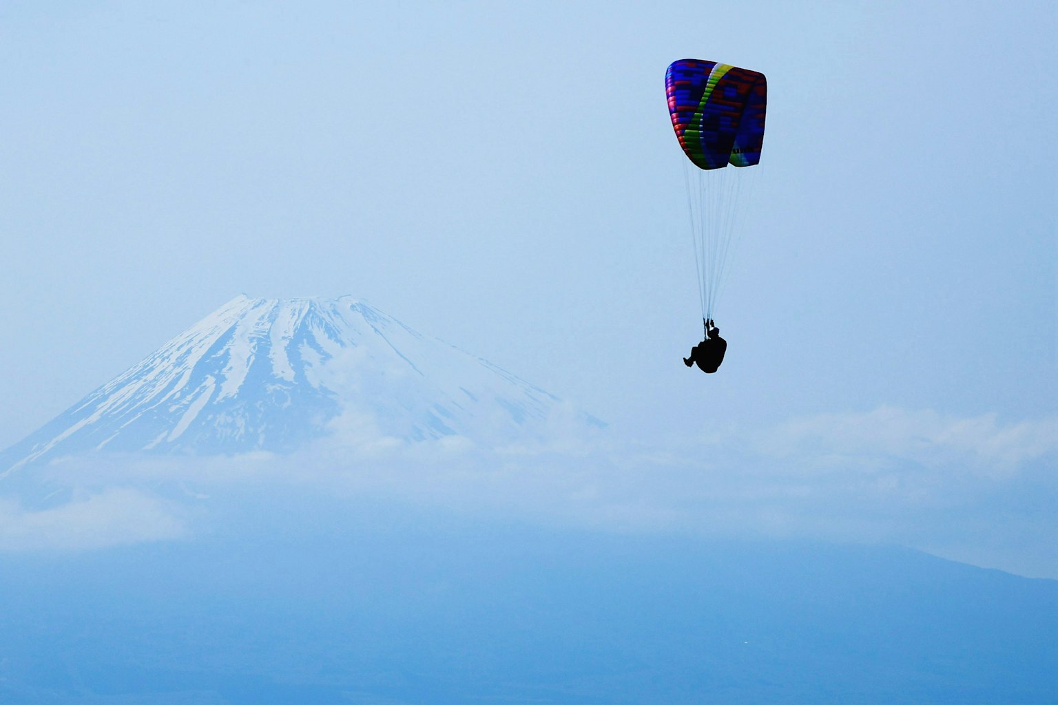 Parapendio sopra il monte Fuji
