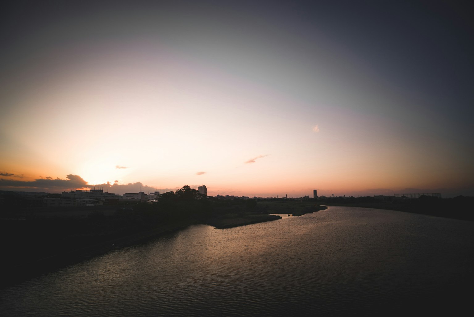 宁静的河流景观与日落天空