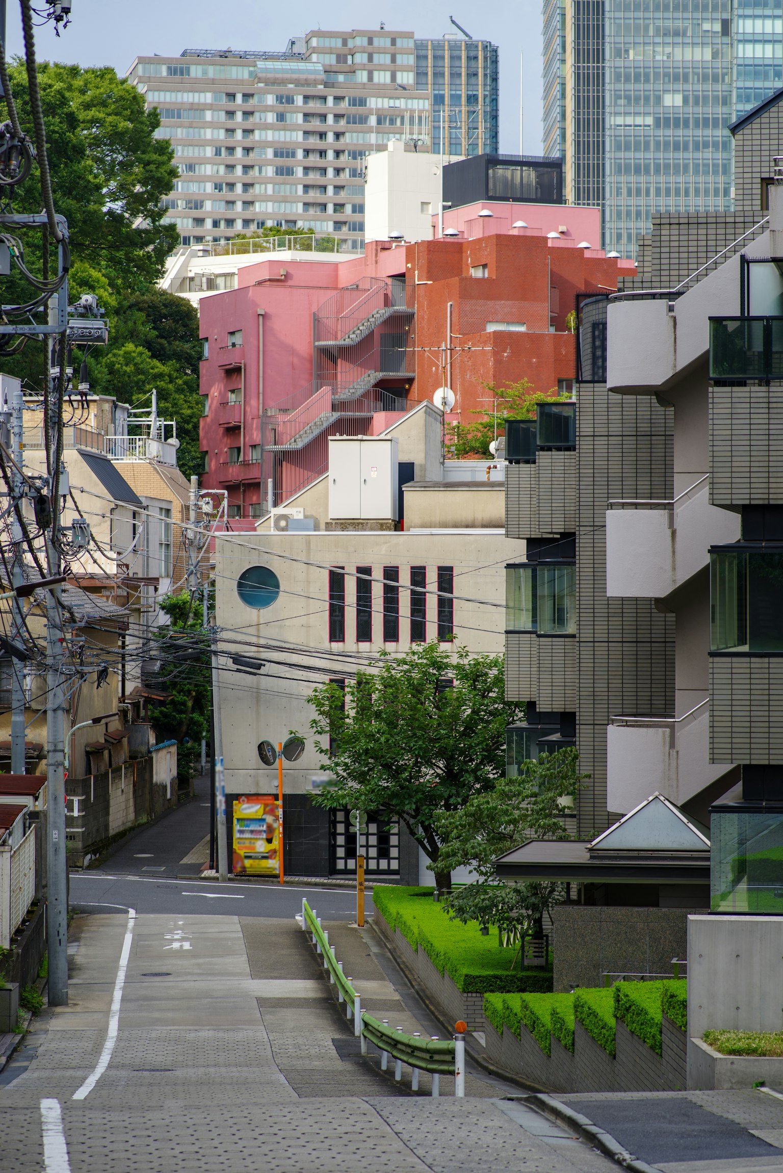 Colorful buildings and greenery in an urban landscape