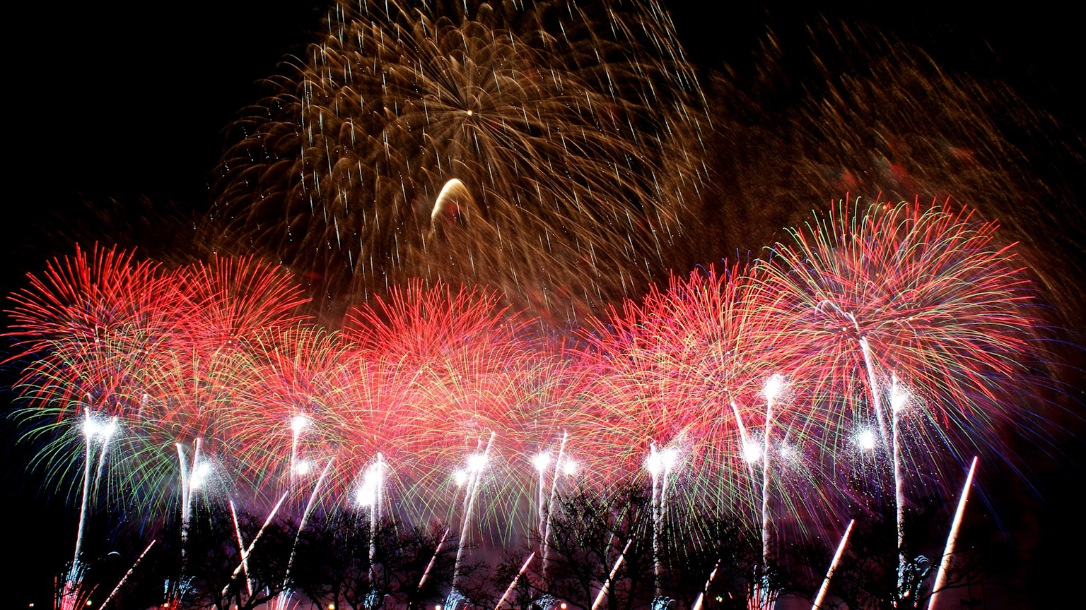 Spettacolo di fuochi d'artificio colorati nel cielo notturno