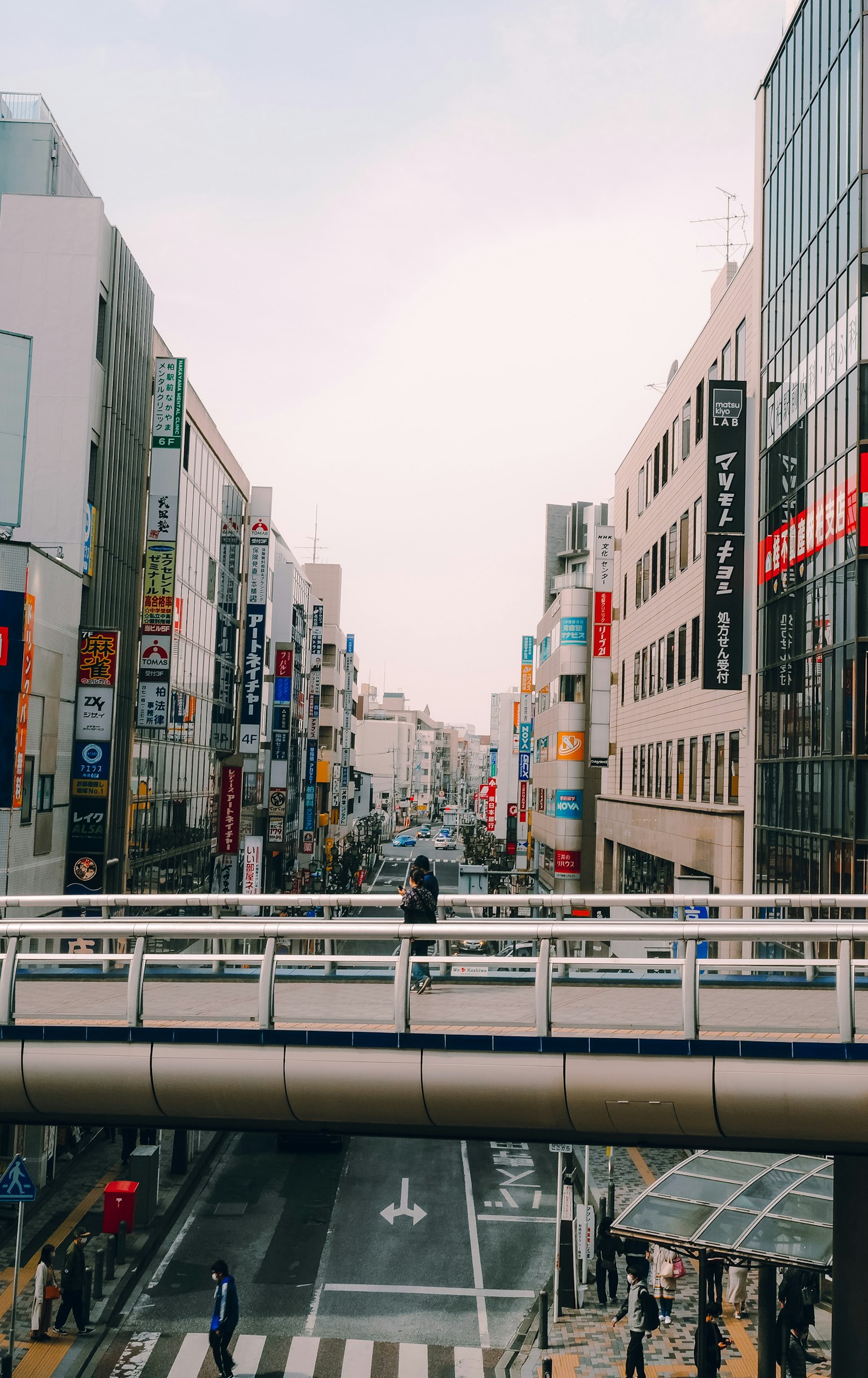 從繁忙街道的行人天橋上看到的城市風景
