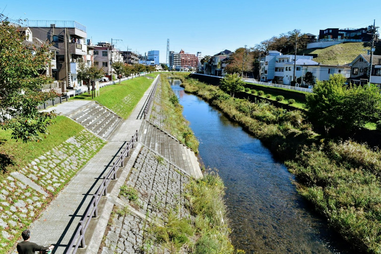 Paisaje de río sereno con orillas verdes