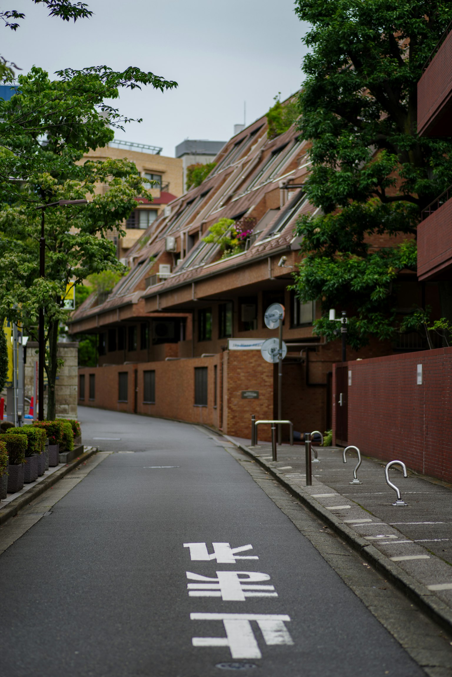 Einzigartiges Gebäude umgeben von Grün mit einer engen Straße
