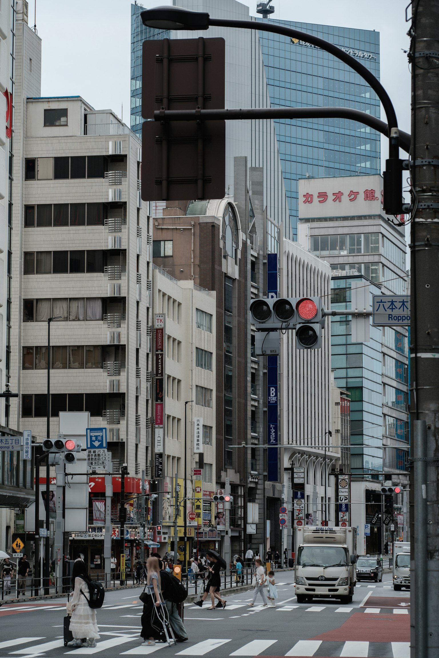 Cảnh quan thành phố Tokyo với đèn giao thông và vạch qua đường