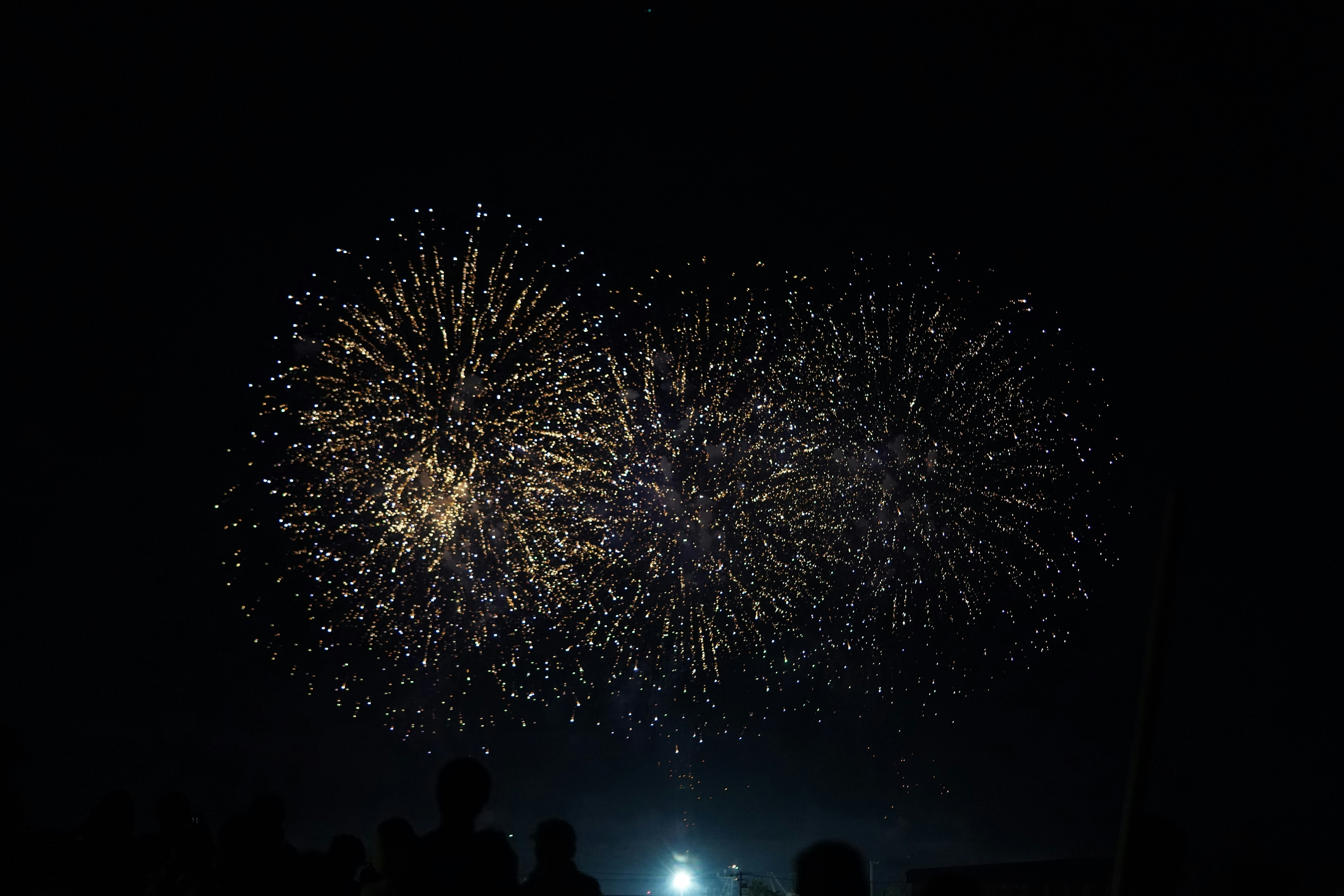 夜空に広がる花火の火花の飛沫