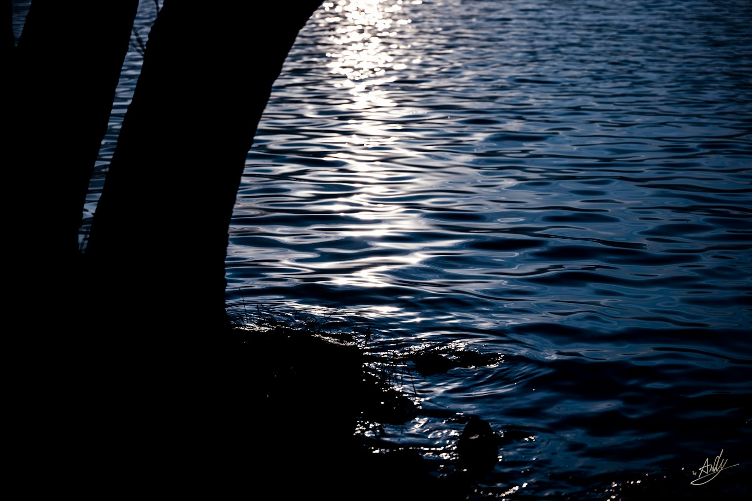Schöne Landschaft mit Kontrast von Licht und Schatten auf der Wasseroberfläche