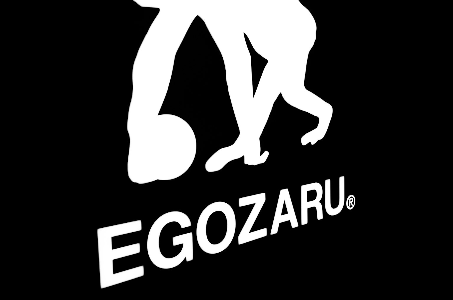 EGOZARU 로고로, 공을 들고 있는 사람의 흰색 실루엣