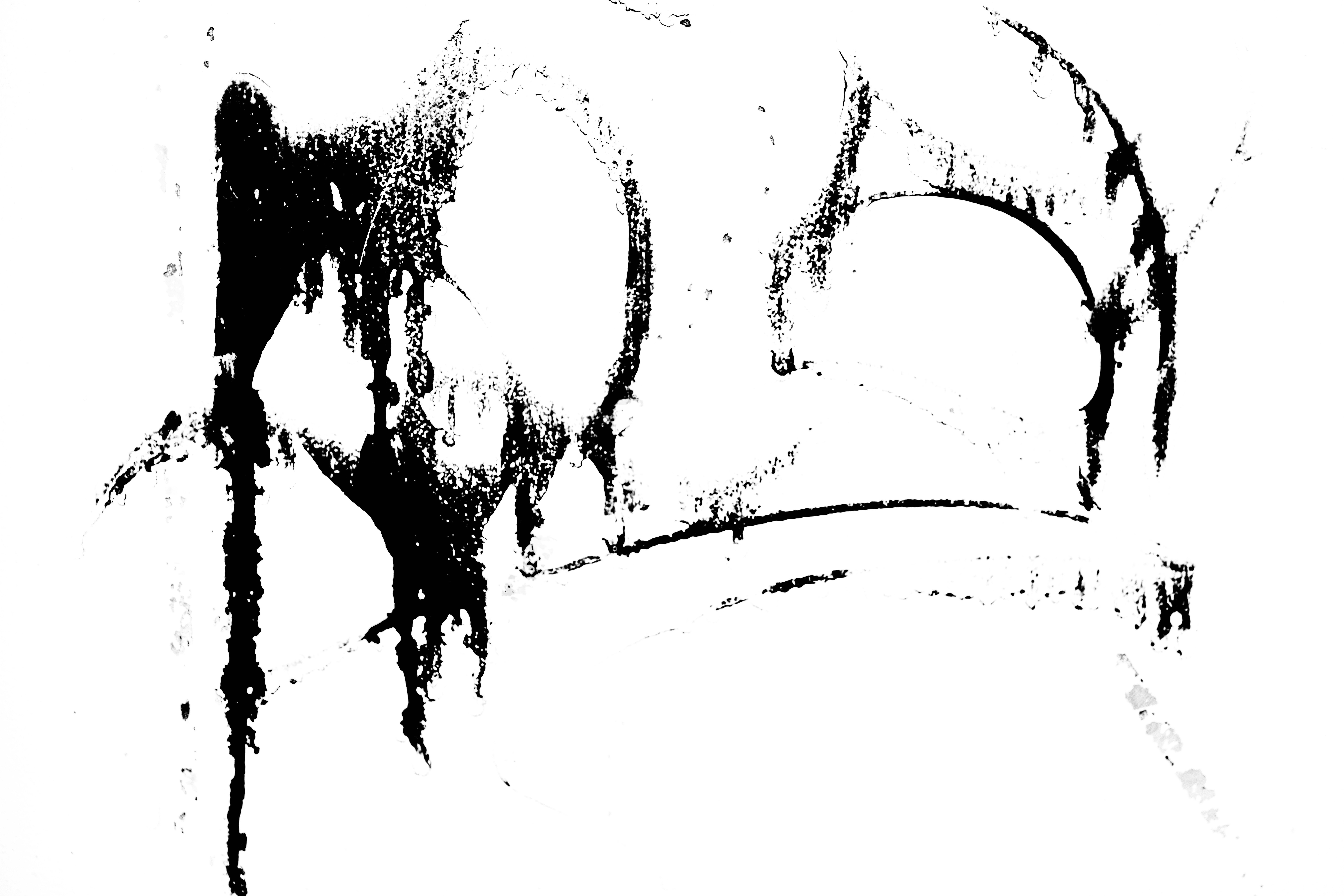 白い背景に黒い抽象的なアート作品が描かれている