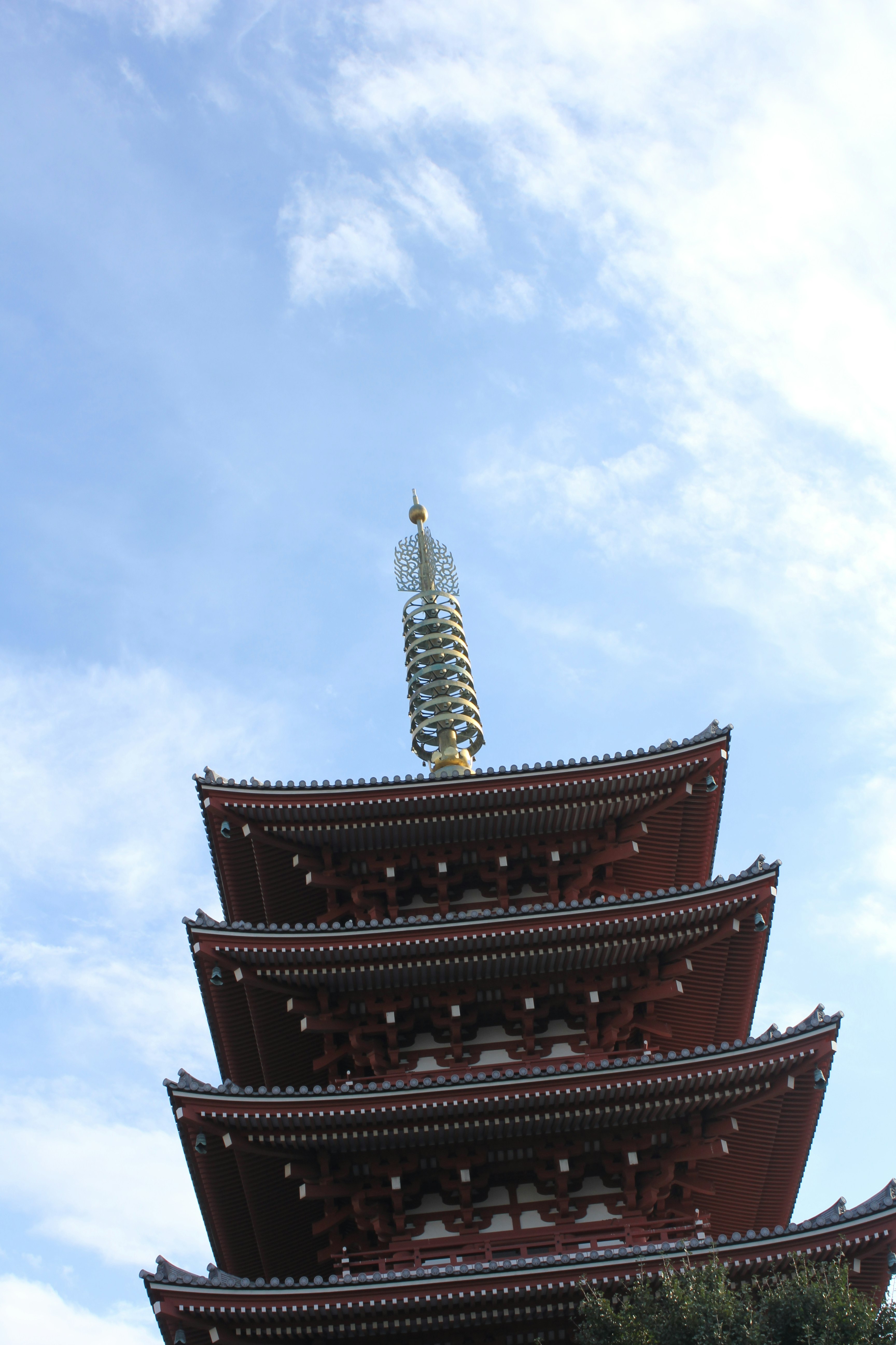multi-tier temple roof against a blue sky