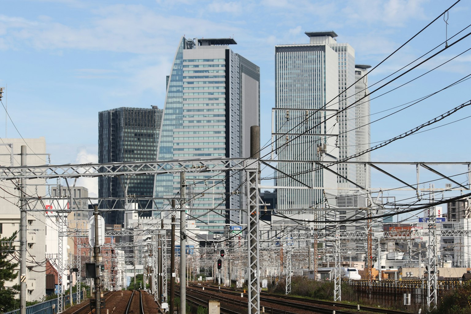 Modern skyline with railway tracks in the foreground