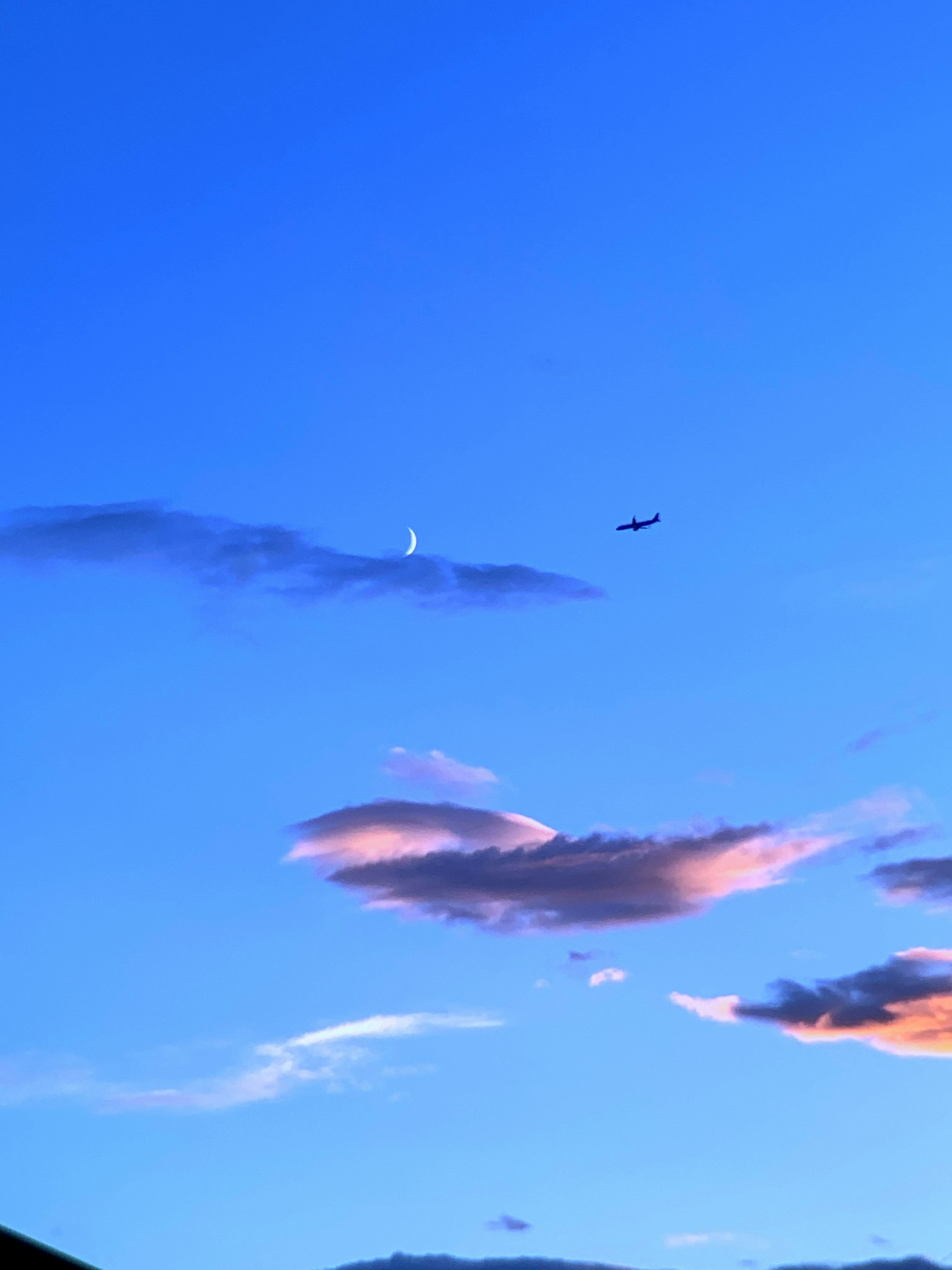 Silhouette pesawat di langit biru dengan awan
