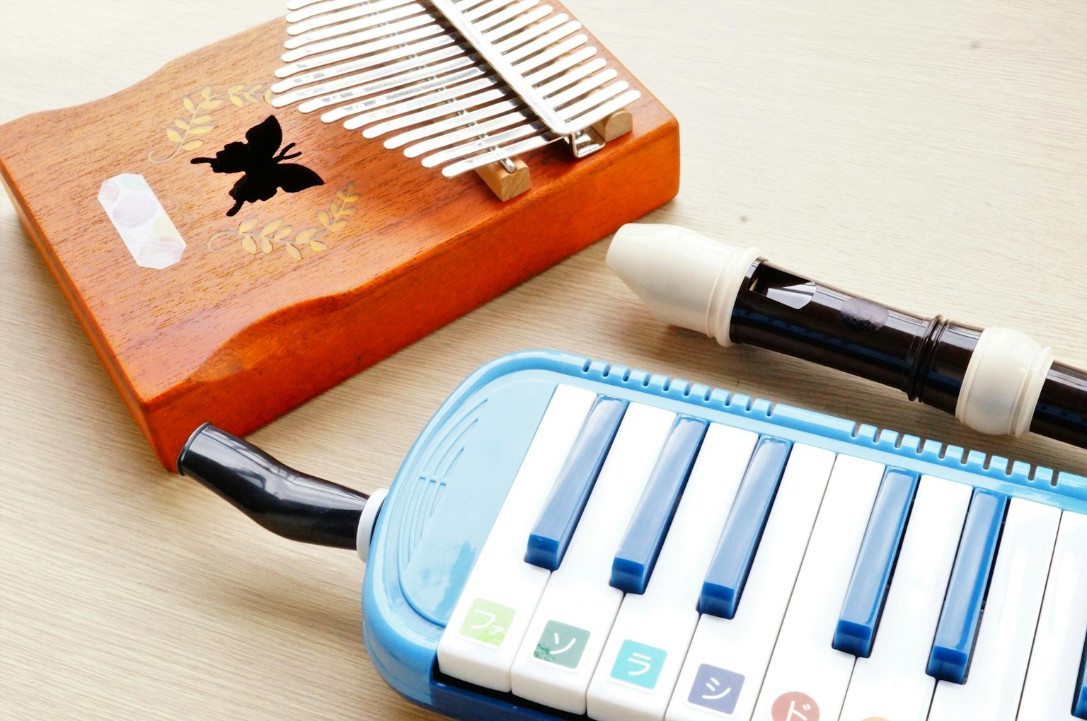 Hình ảnh của một cây kalimba và một cây melodica bên cạnh nhau