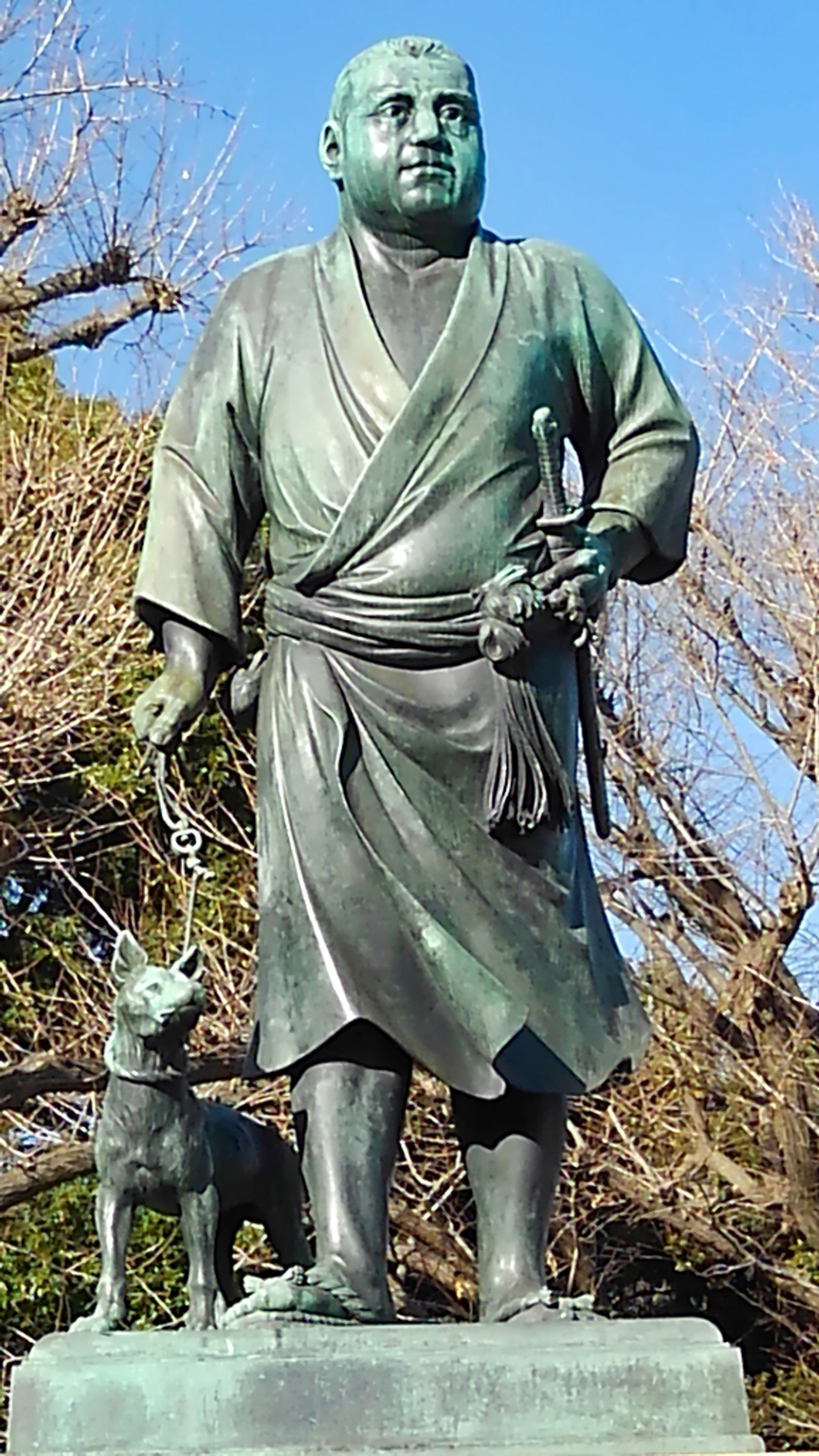 Bronze statue of a man with a dog featuring Hachiko statue
