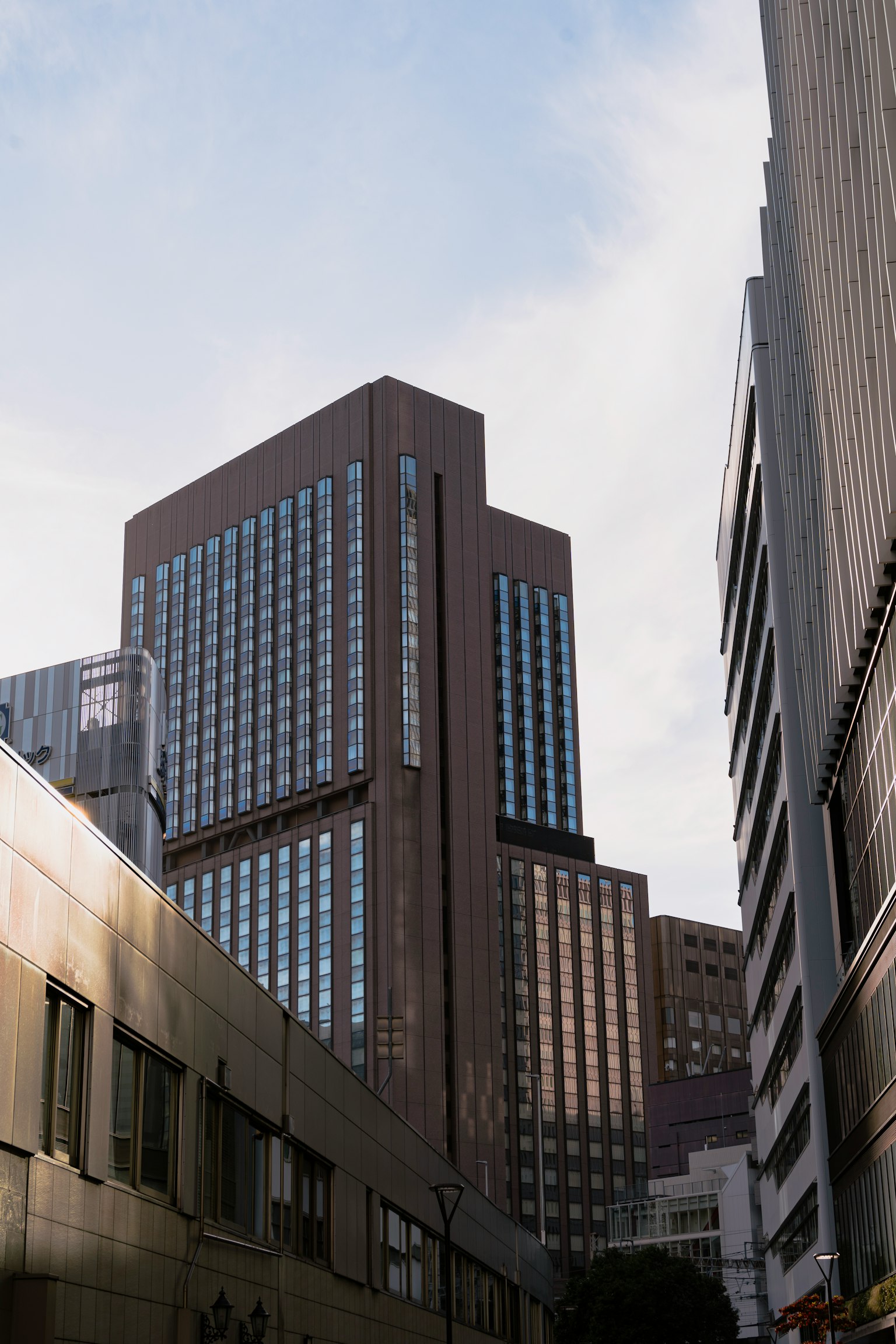 Urban landscape with towering skyscrapers and modern architecture