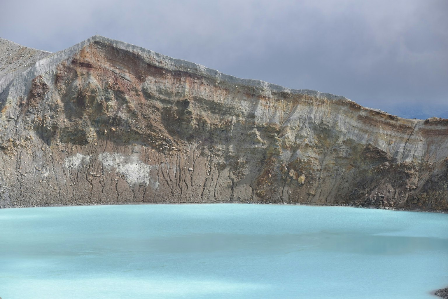 Scenic turquoise lake surrounded by rugged cliffs
