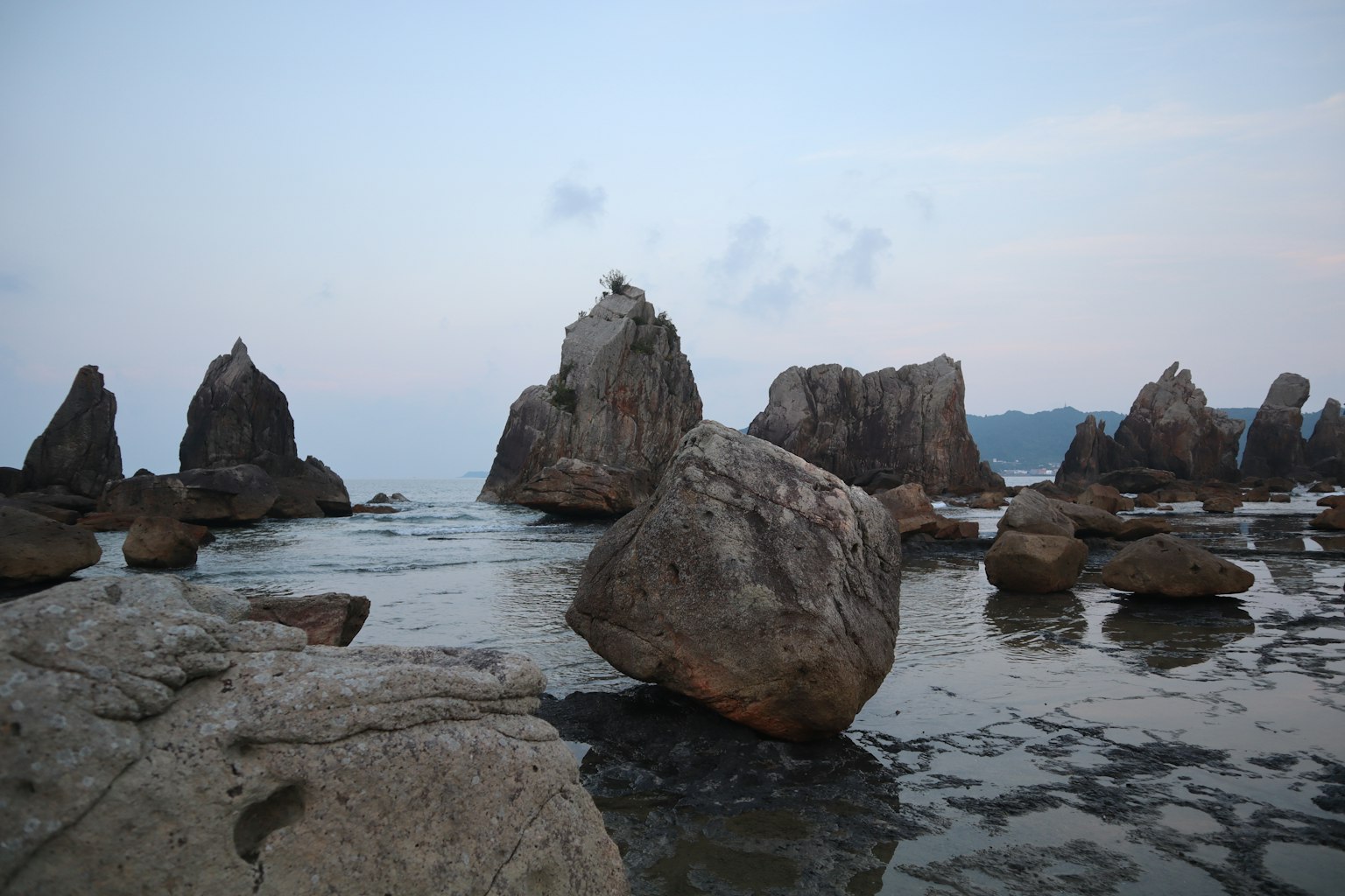 Coastal landscape with rocks and tidal water