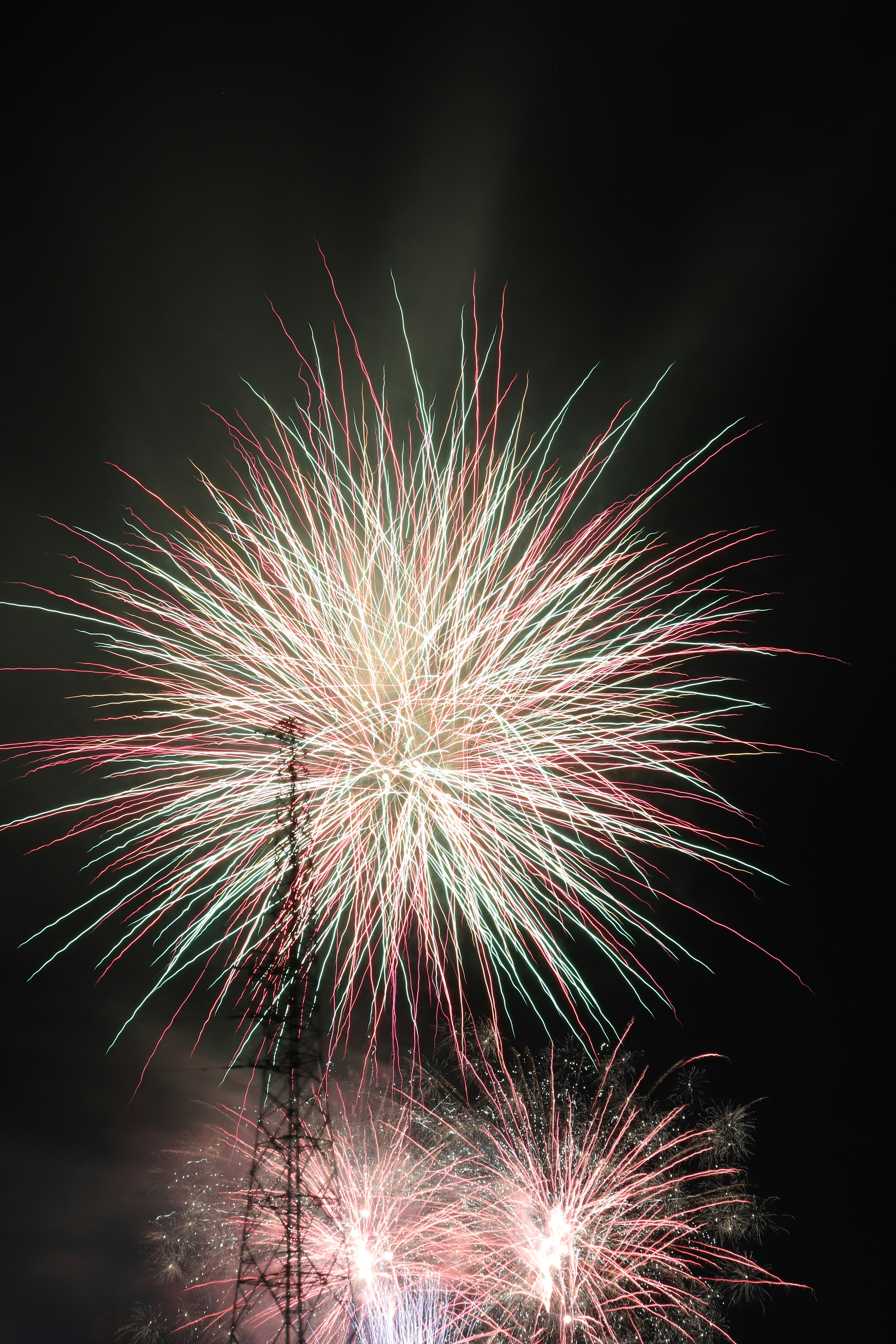 黒い夜空に咲く花火の打上花火