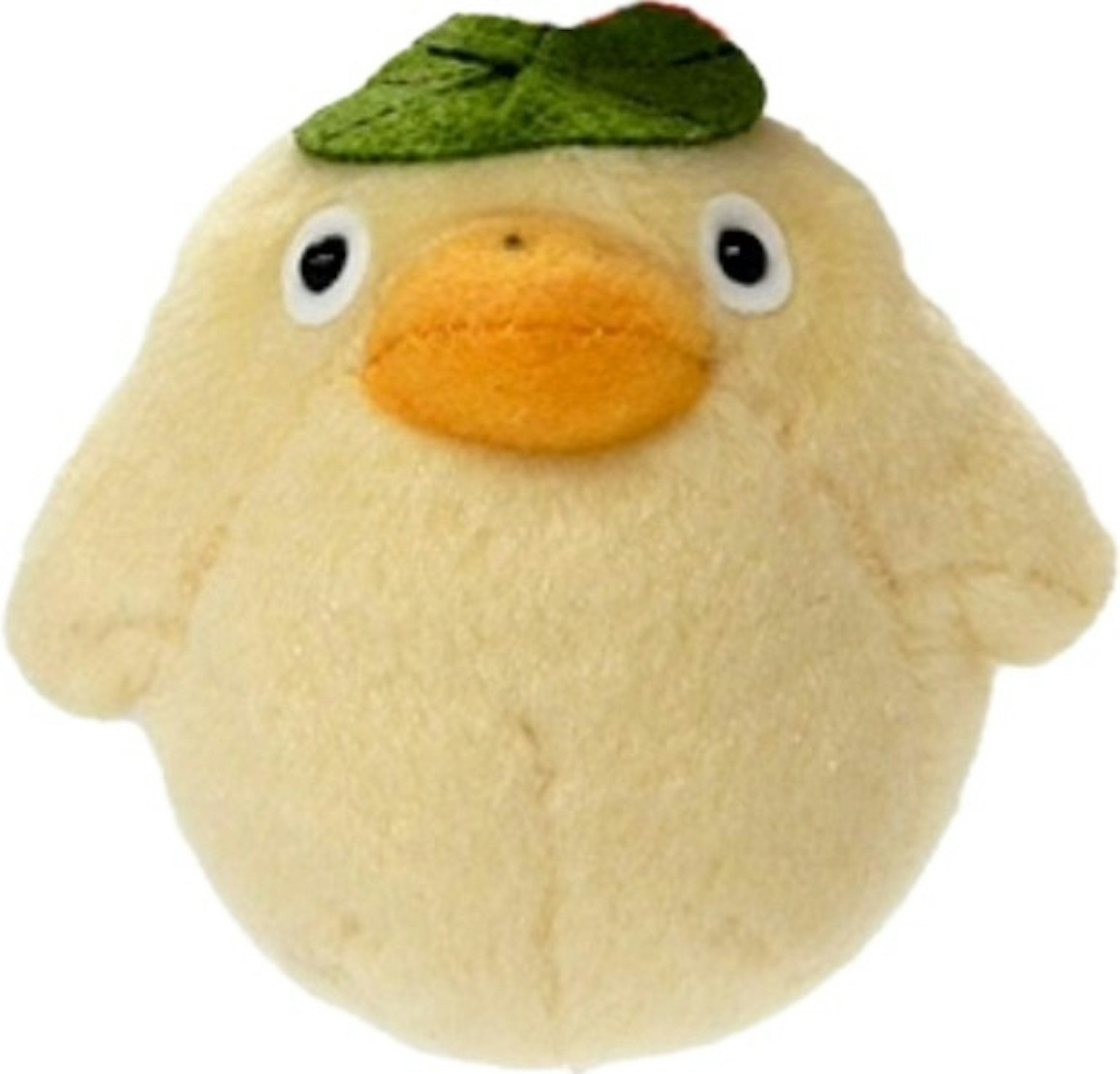 一隻戴著葉子帽子的黃色毛絨鳥