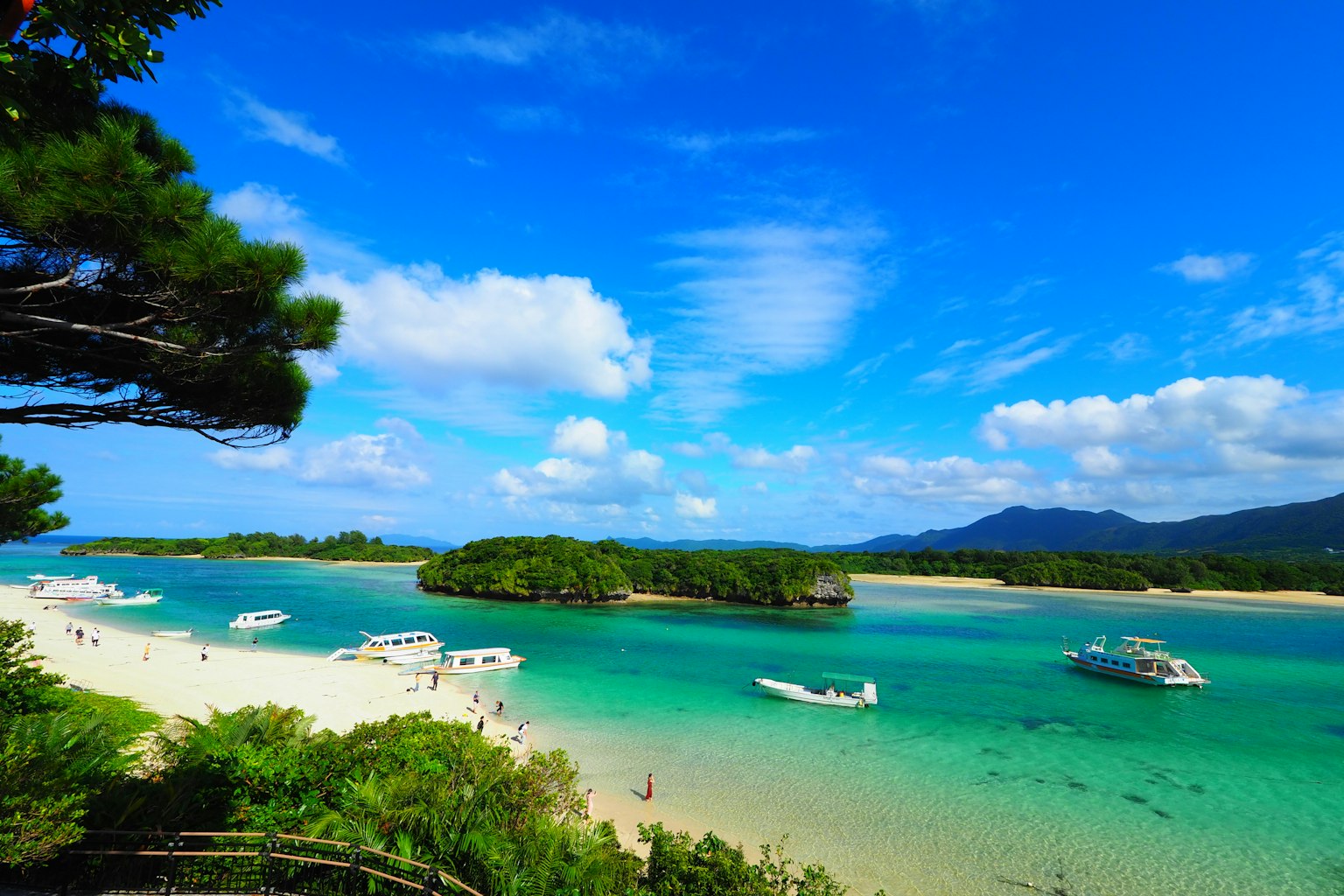 Un bellissimo paesaggio di spiaggia con cielo blu e mare diverse barche ancorate