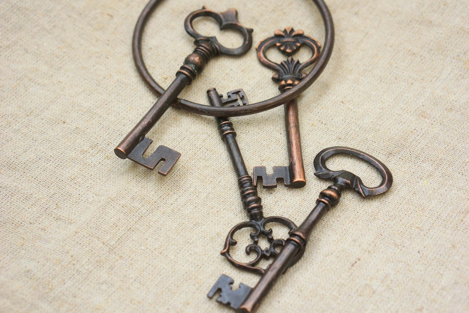 A set of vintage keys attached to a ring