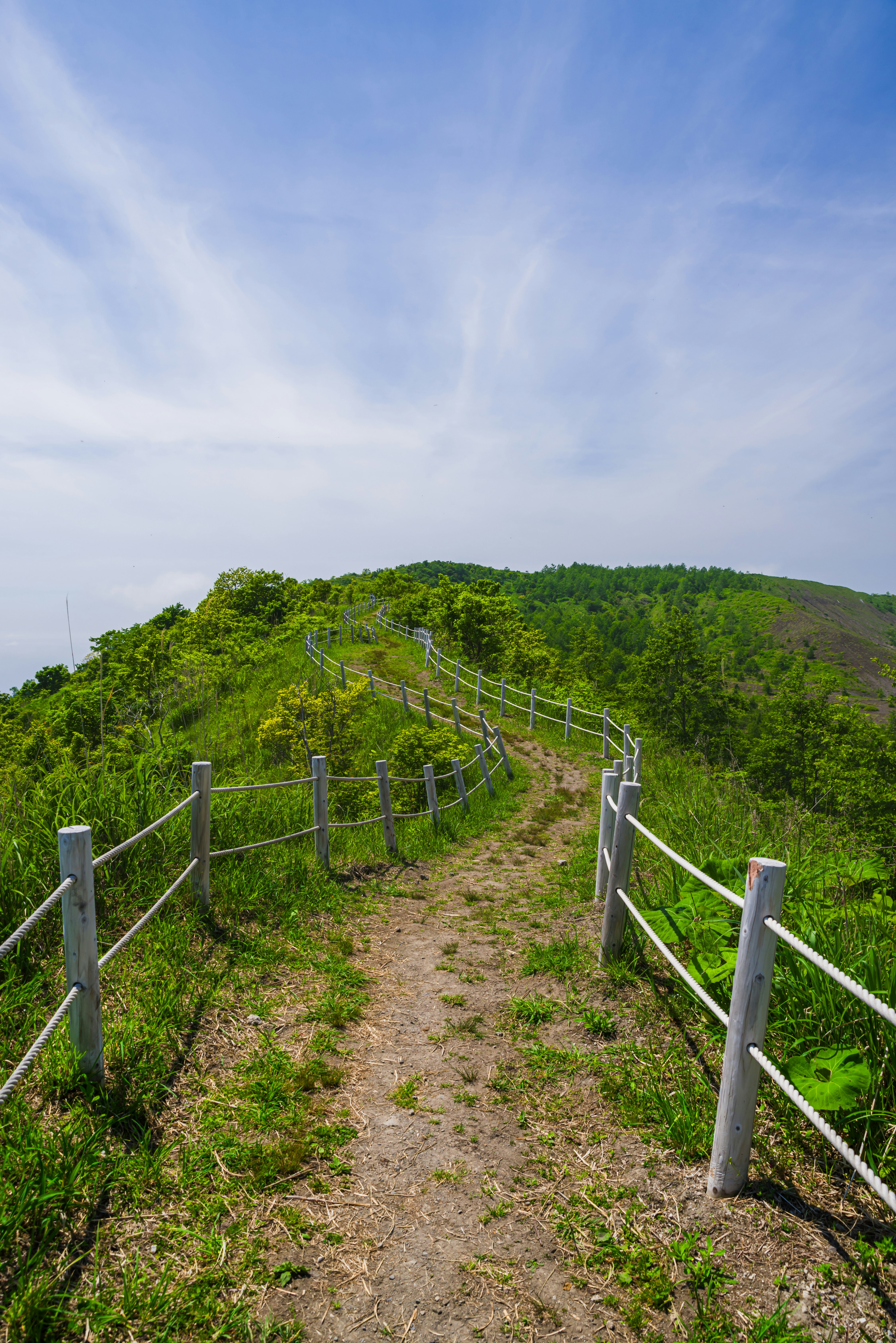 有珠山南外輪山の山道を進む緑の展望トレイル