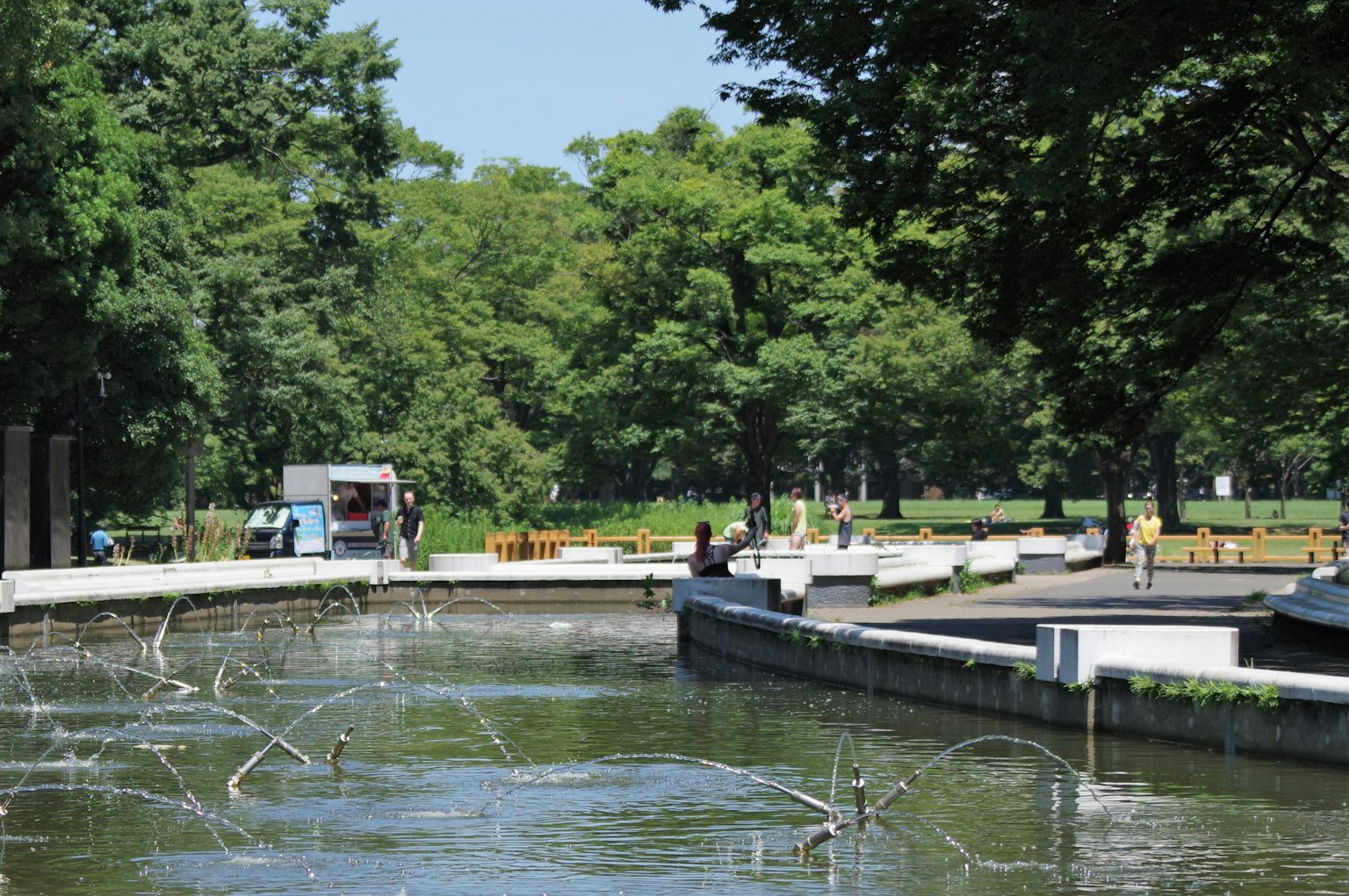郁郁蔥蔥的公園裡運河的風景和步道